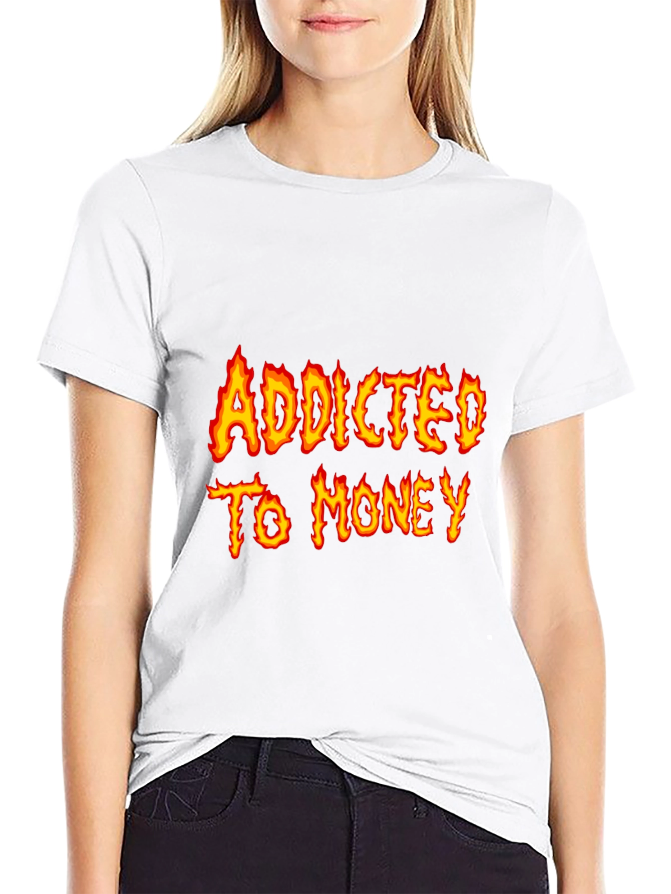 Addicted To Money Flame Graphic Black T-Shirt