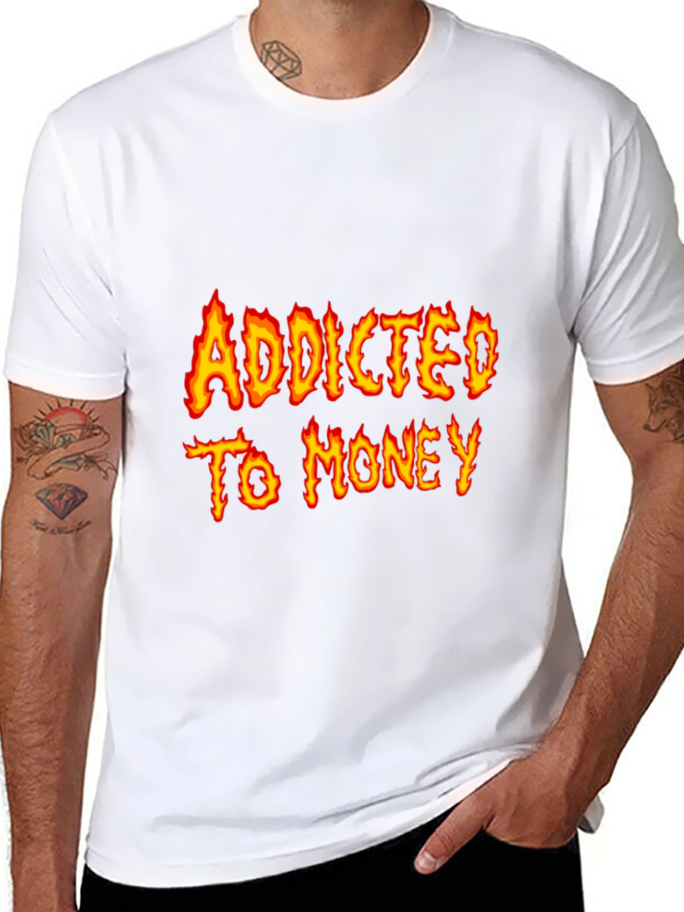 Addicted To Money Flame Graphic Black T-Shirt