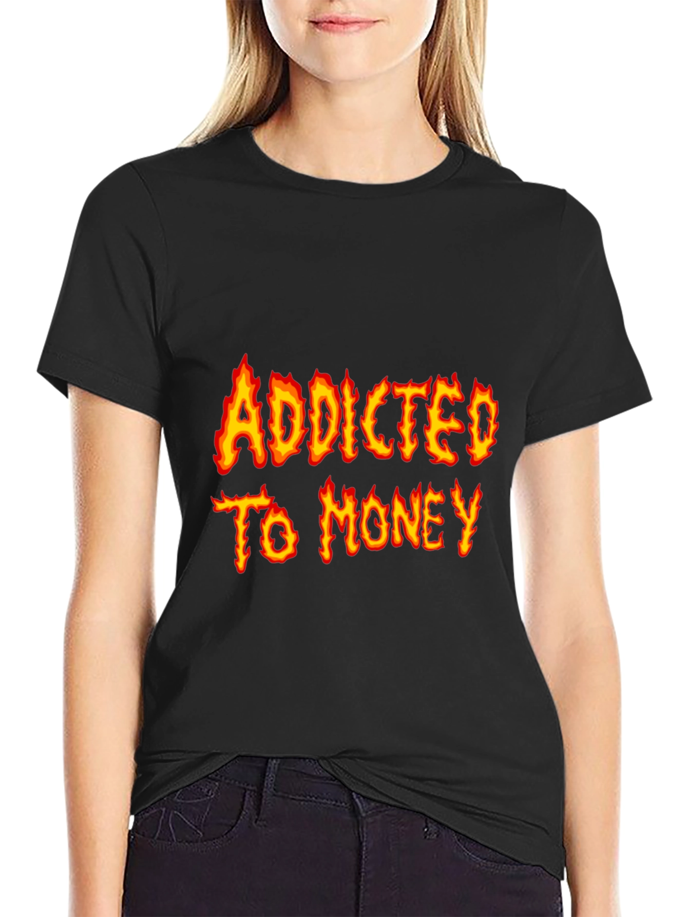 Addicted To Money Flame Graphic Black T-Shirt