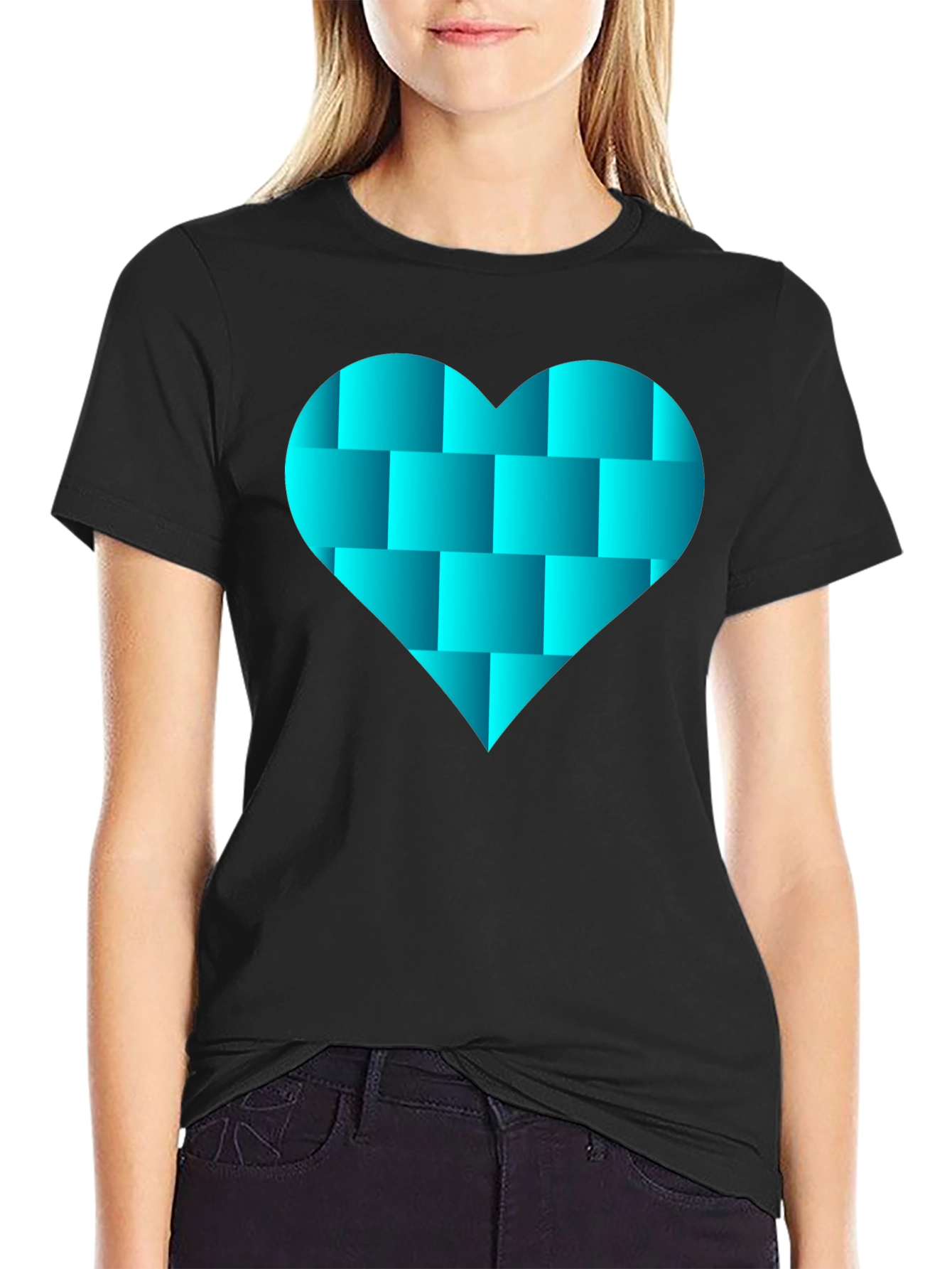 Geometric Heart Graphic Black Tee Shirt