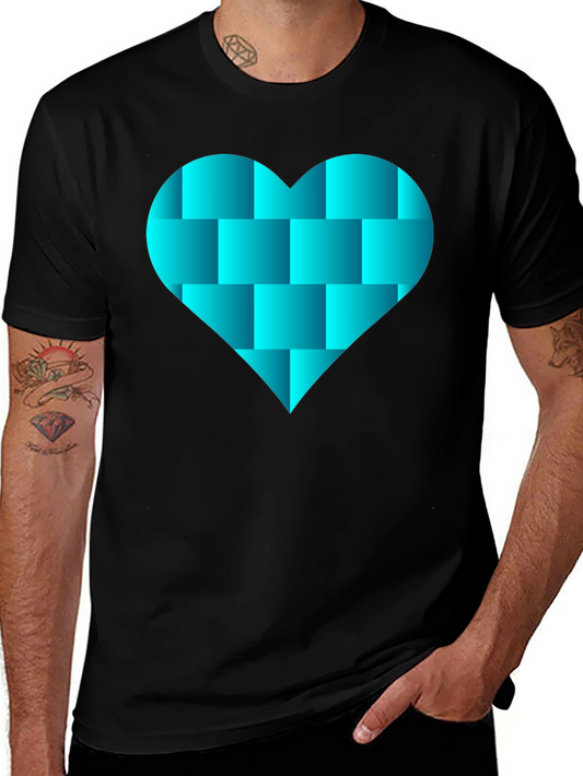 Geometric Heart Graphic Black Tee Shirt