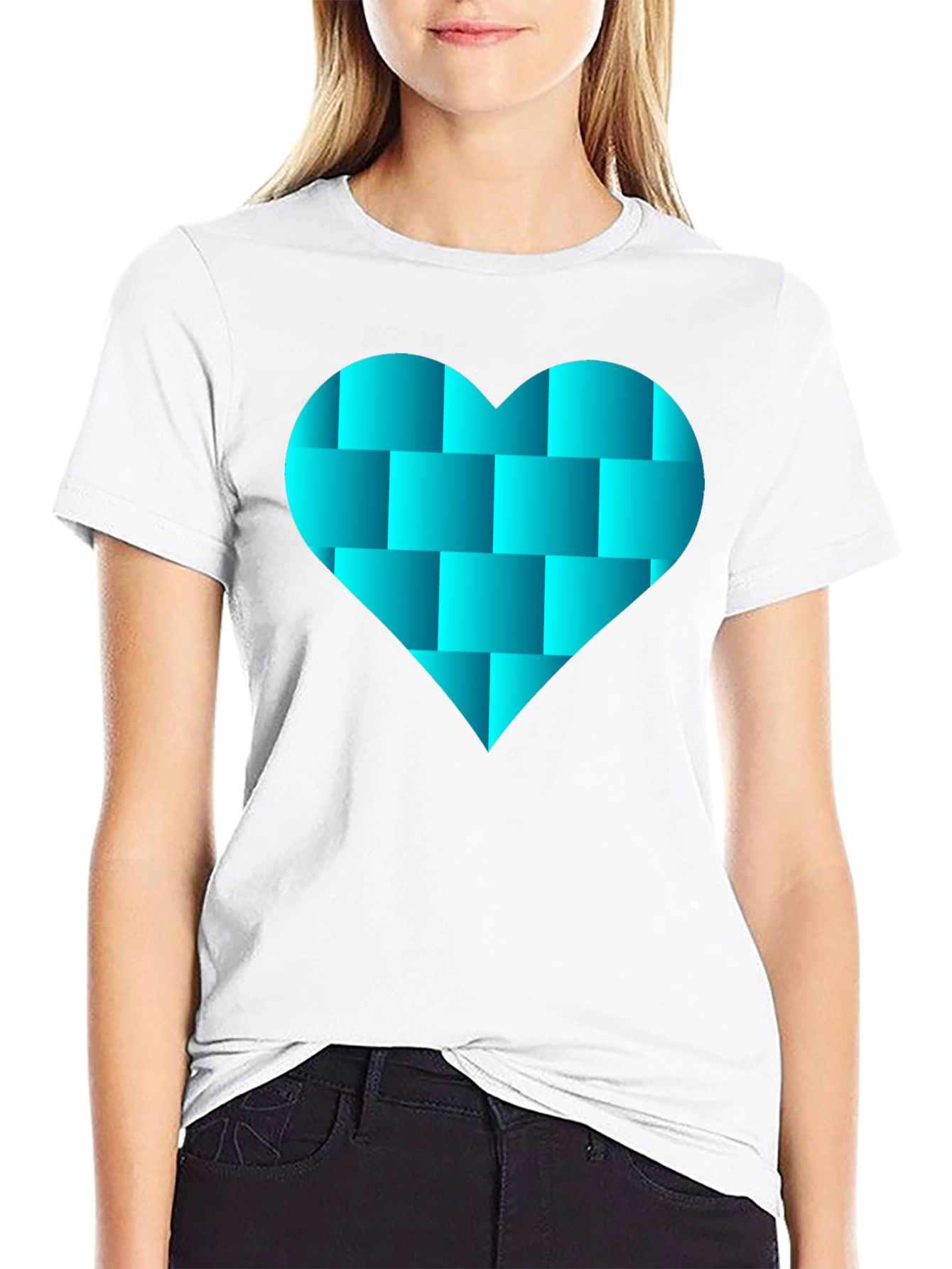 Geometric Heart Graphic Black Tee Shirt