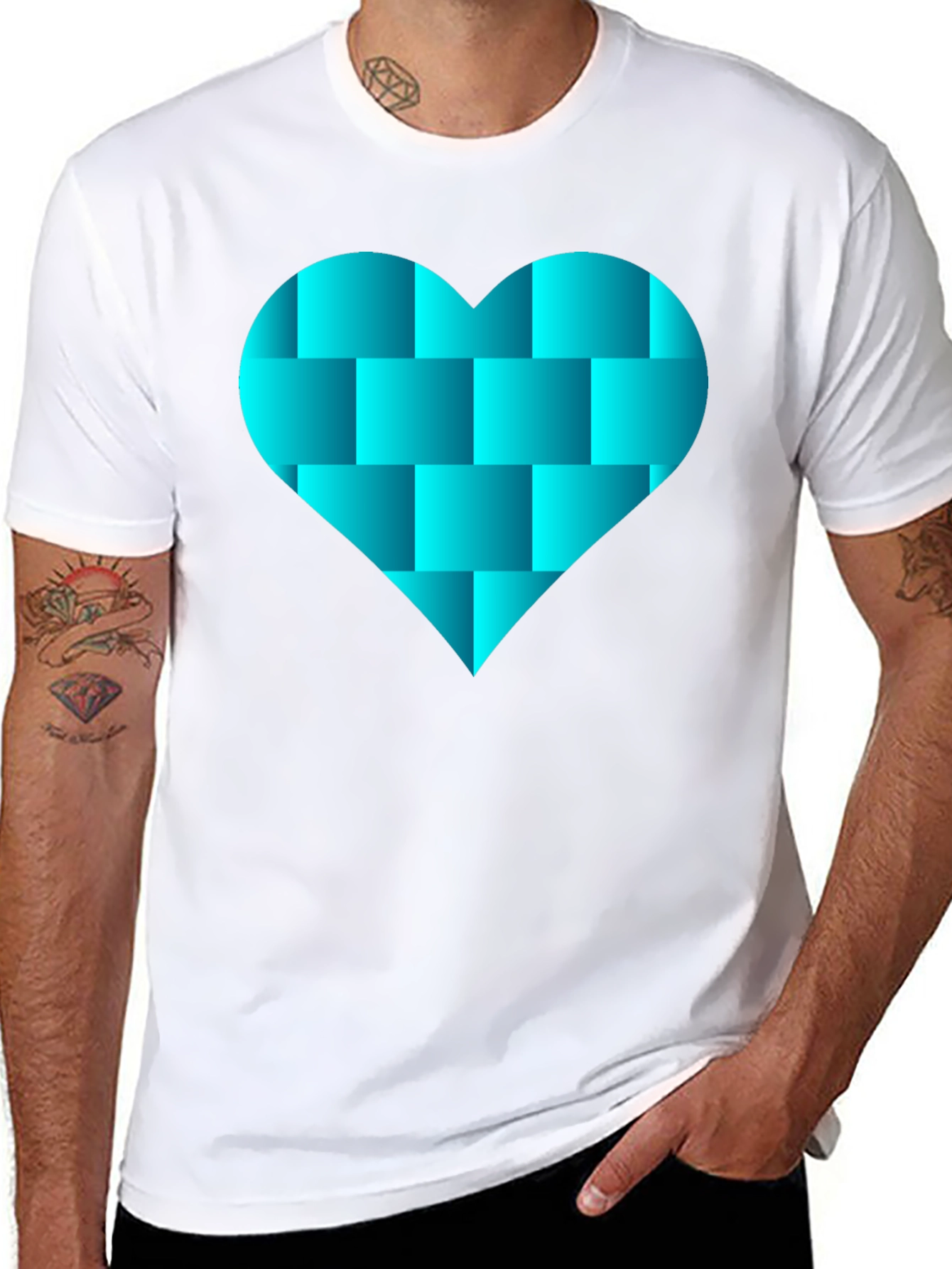 Geometric Heart Graphic Black Tee Shirt