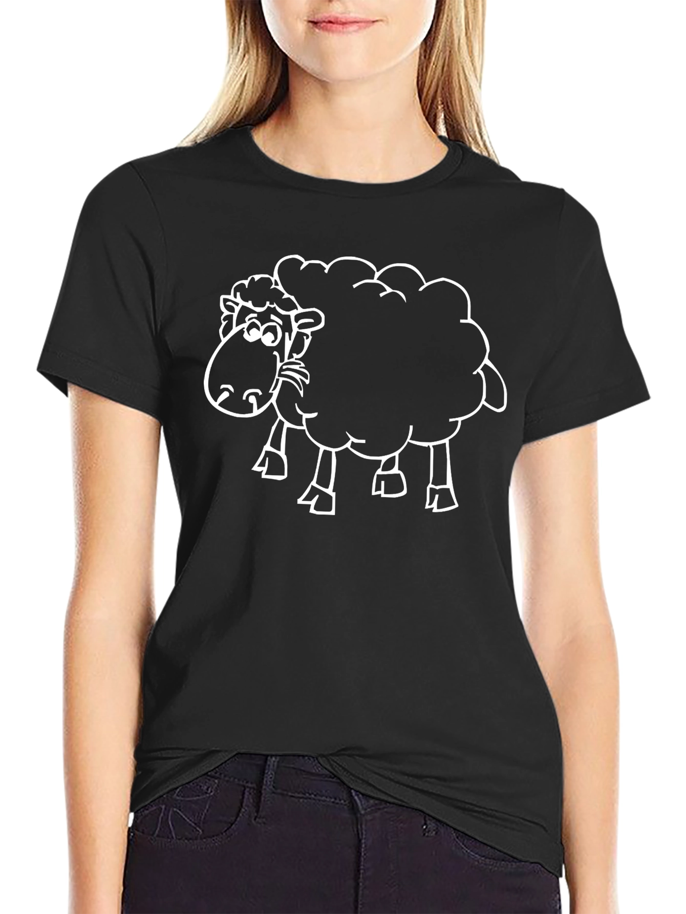 Funny Sheep Graphic Black T-Shirt