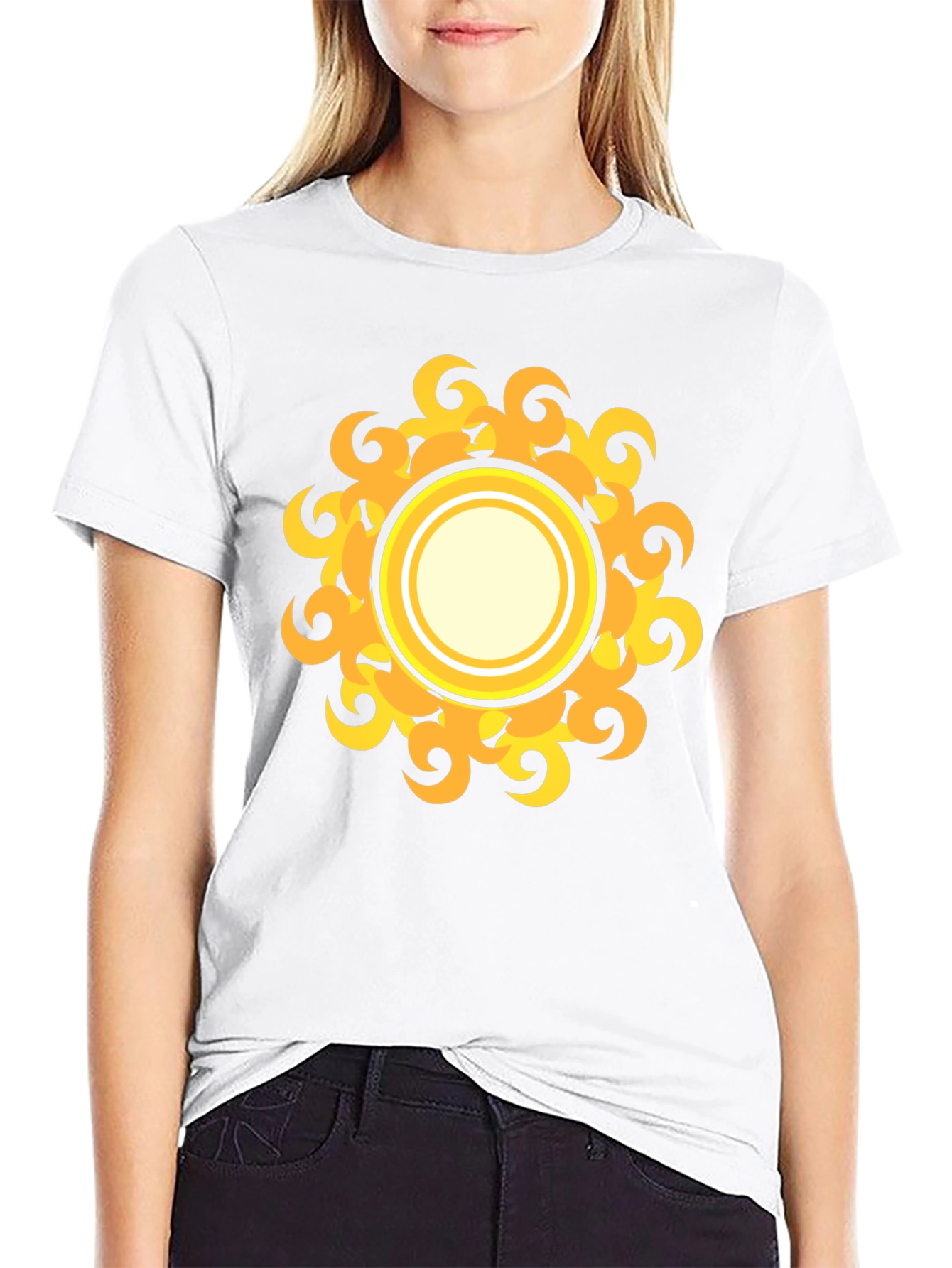 Black T-Shirt with Yellow Sun Design
