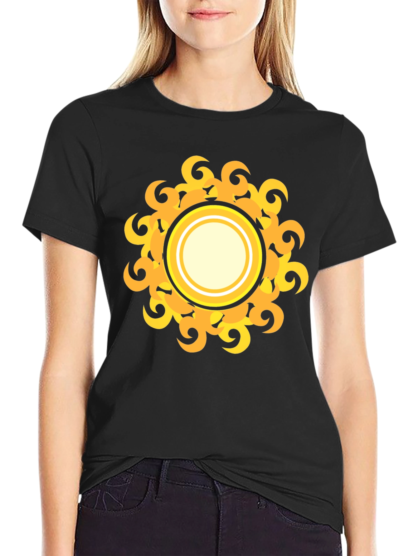 Black T-Shirt with Yellow Sun Design
