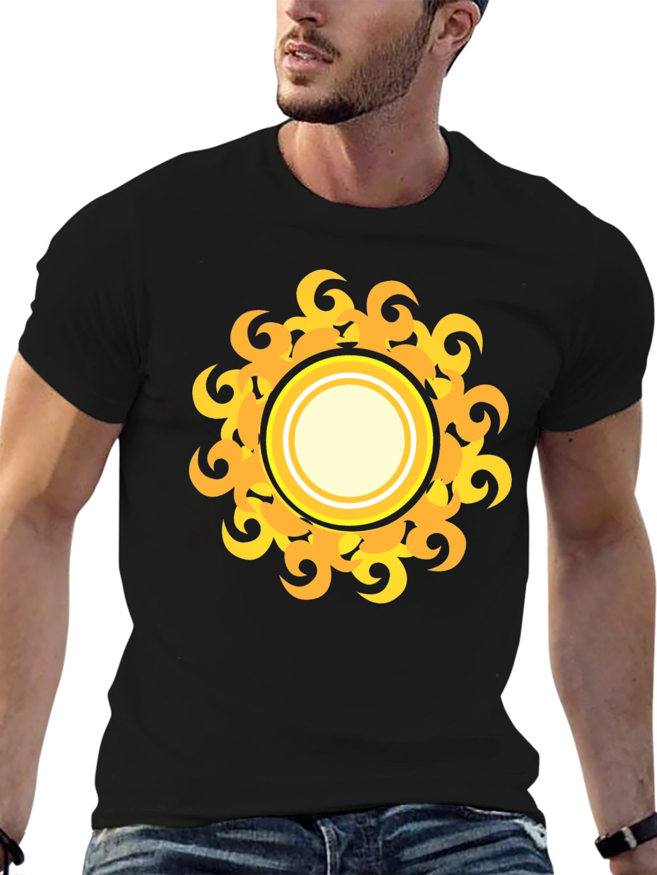 Black T-Shirt with Yellow Sun Design