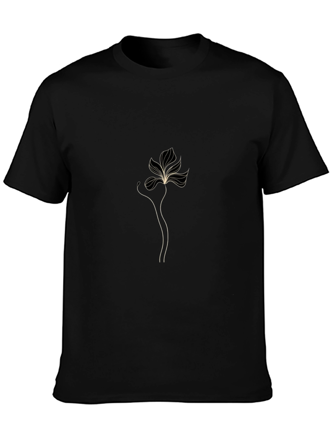 Minimalist Floral Line Art Black T-Shirt