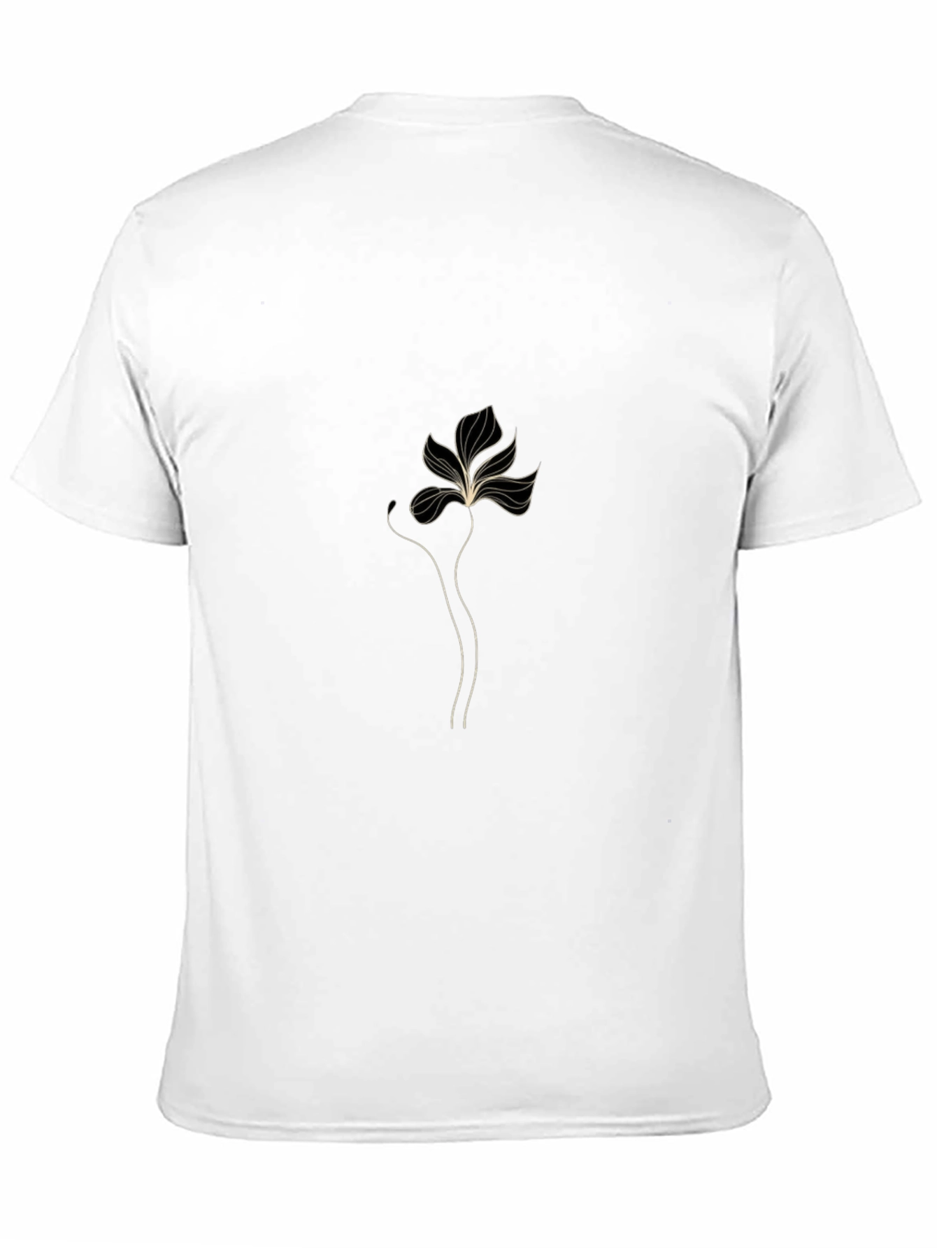 Minimalist Floral Line Art Black T-Shirt