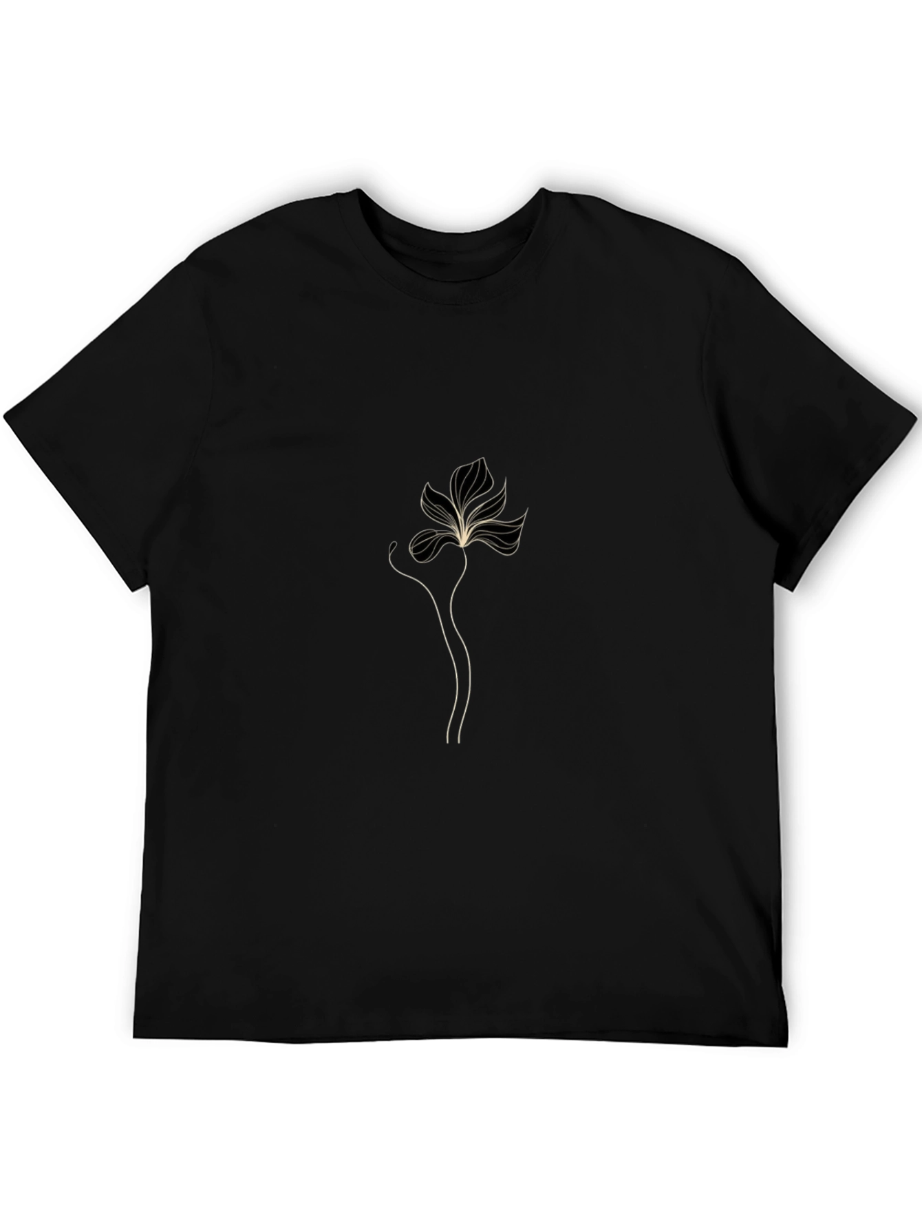 Minimalist Floral Line Art Black T-Shirt