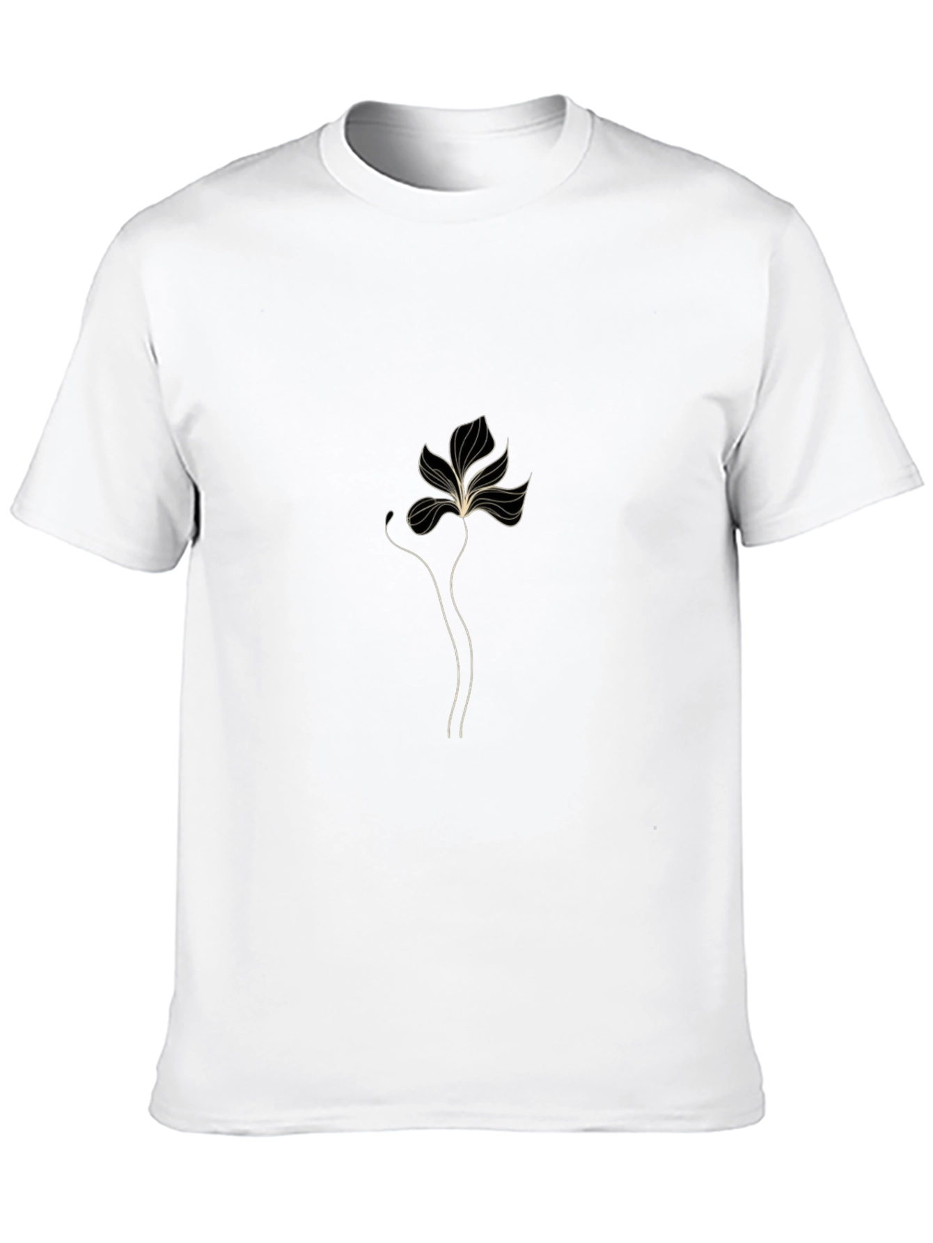Minimalist Floral Line Art Black T-Shirt