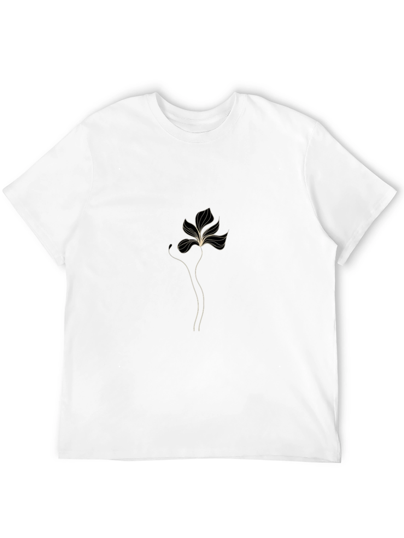 Minimalist Floral Line Art Black T-Shirt