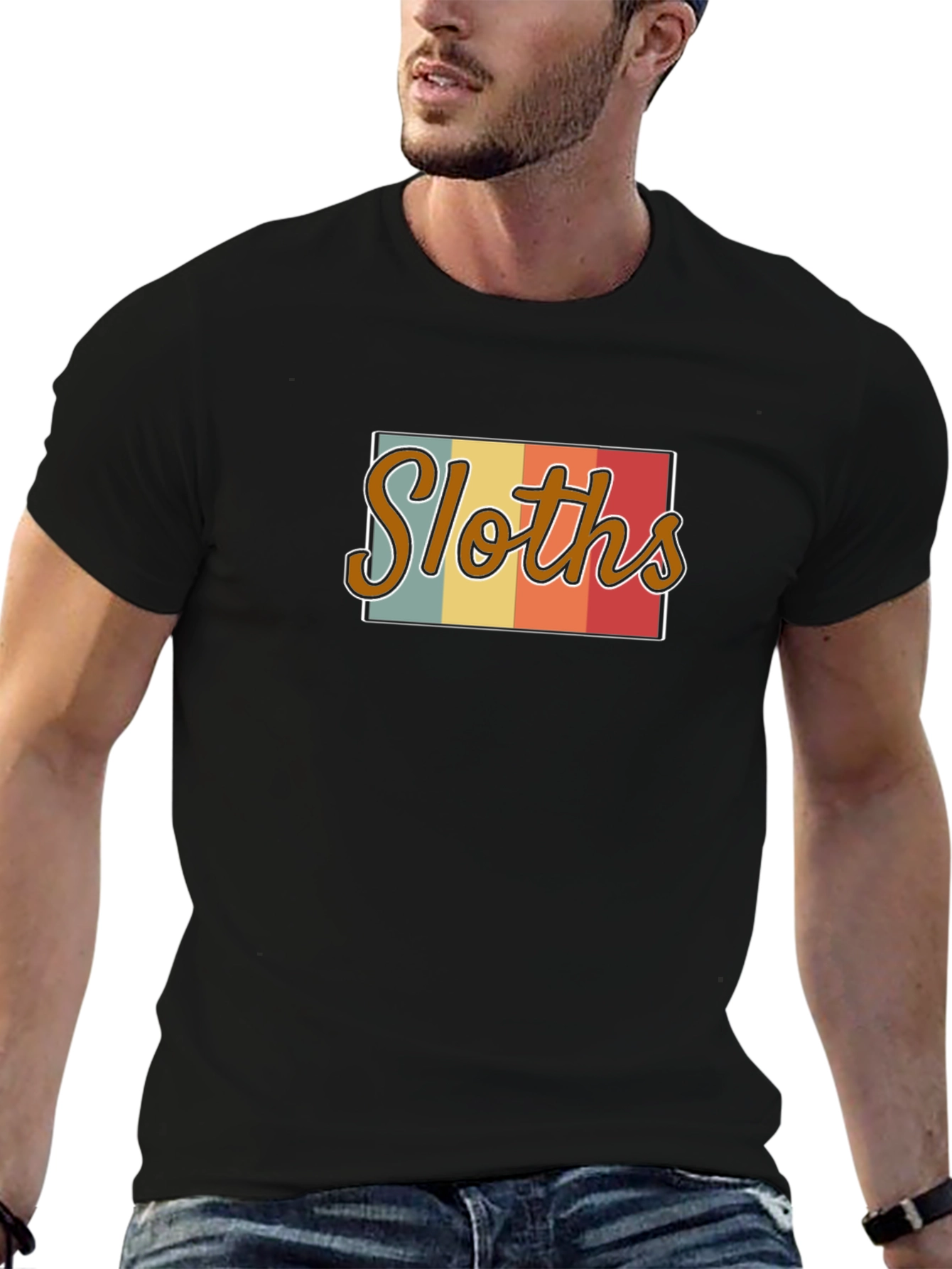 Retro Sloths Graphic Tee - Mens Black T-Shirt