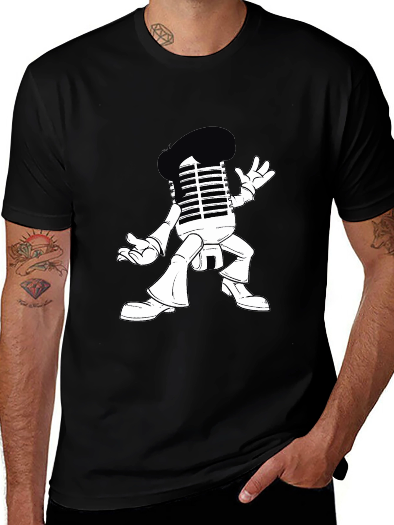 Retro Microphone Character Graphic T-Shirt