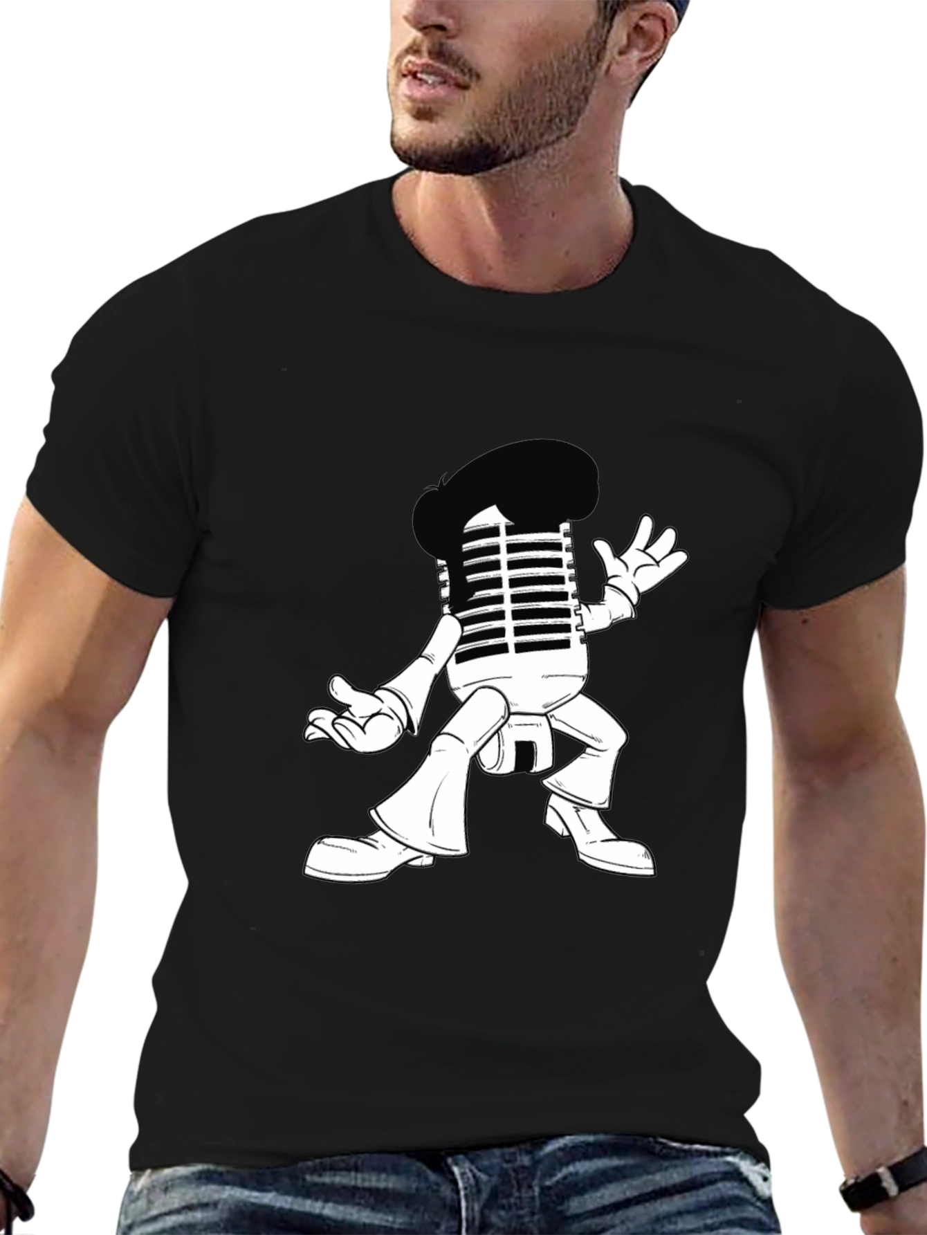 Retro Microphone Character Graphic T-Shirt
