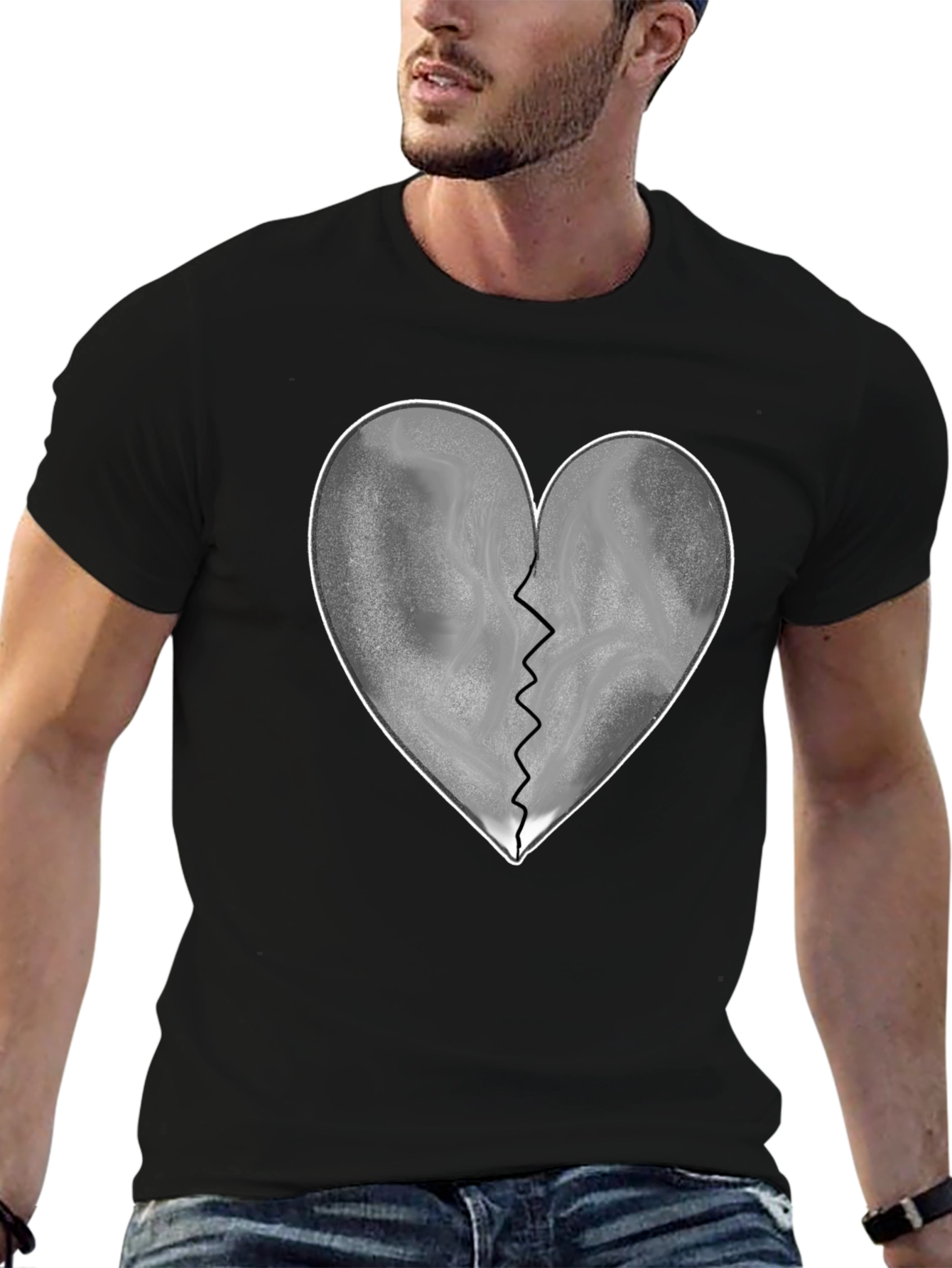 Broken Heart Graphic T-Shirt - Black Casual Tee