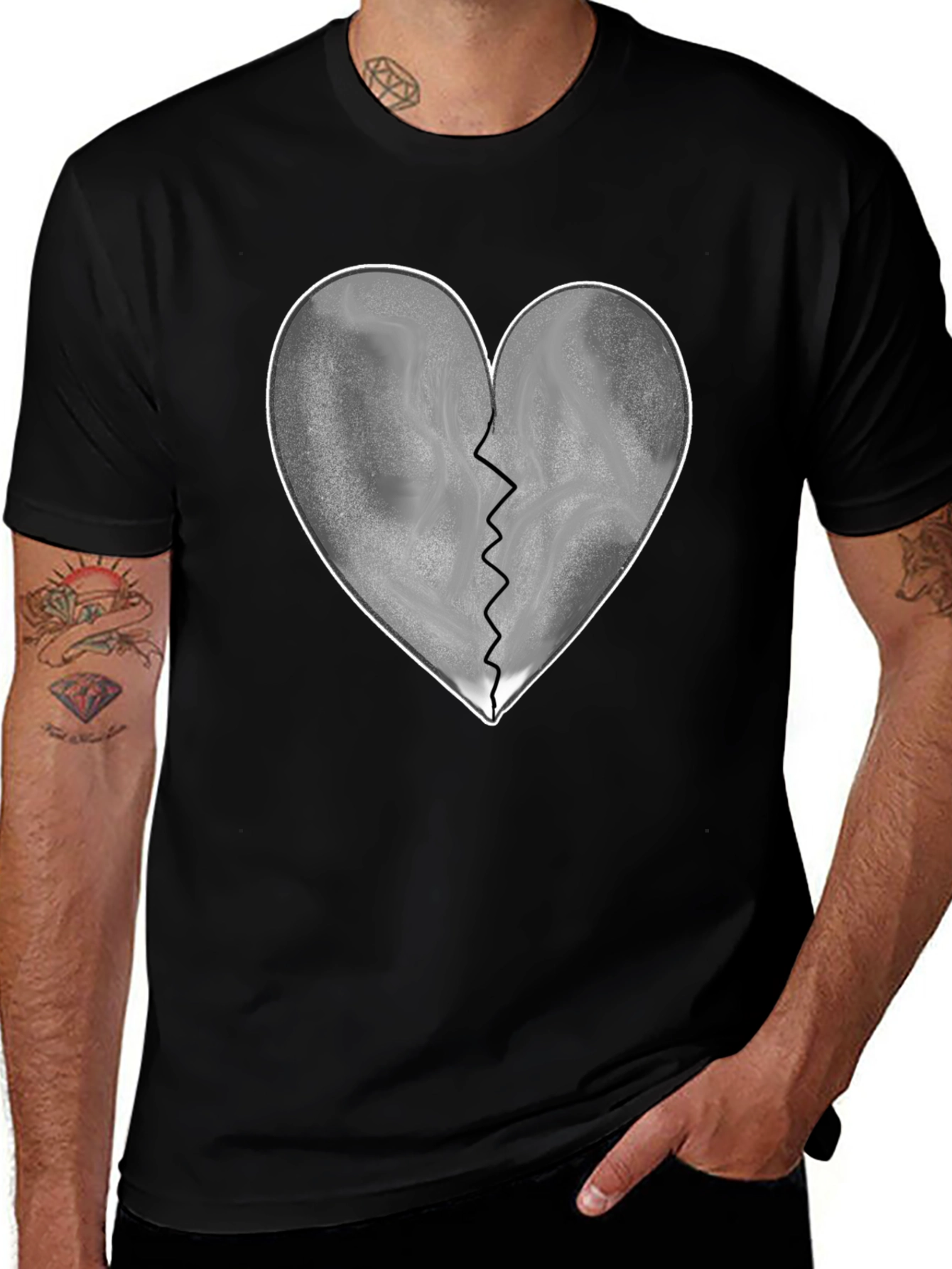 Broken Heart Graphic T-Shirt - Black Casual Tee