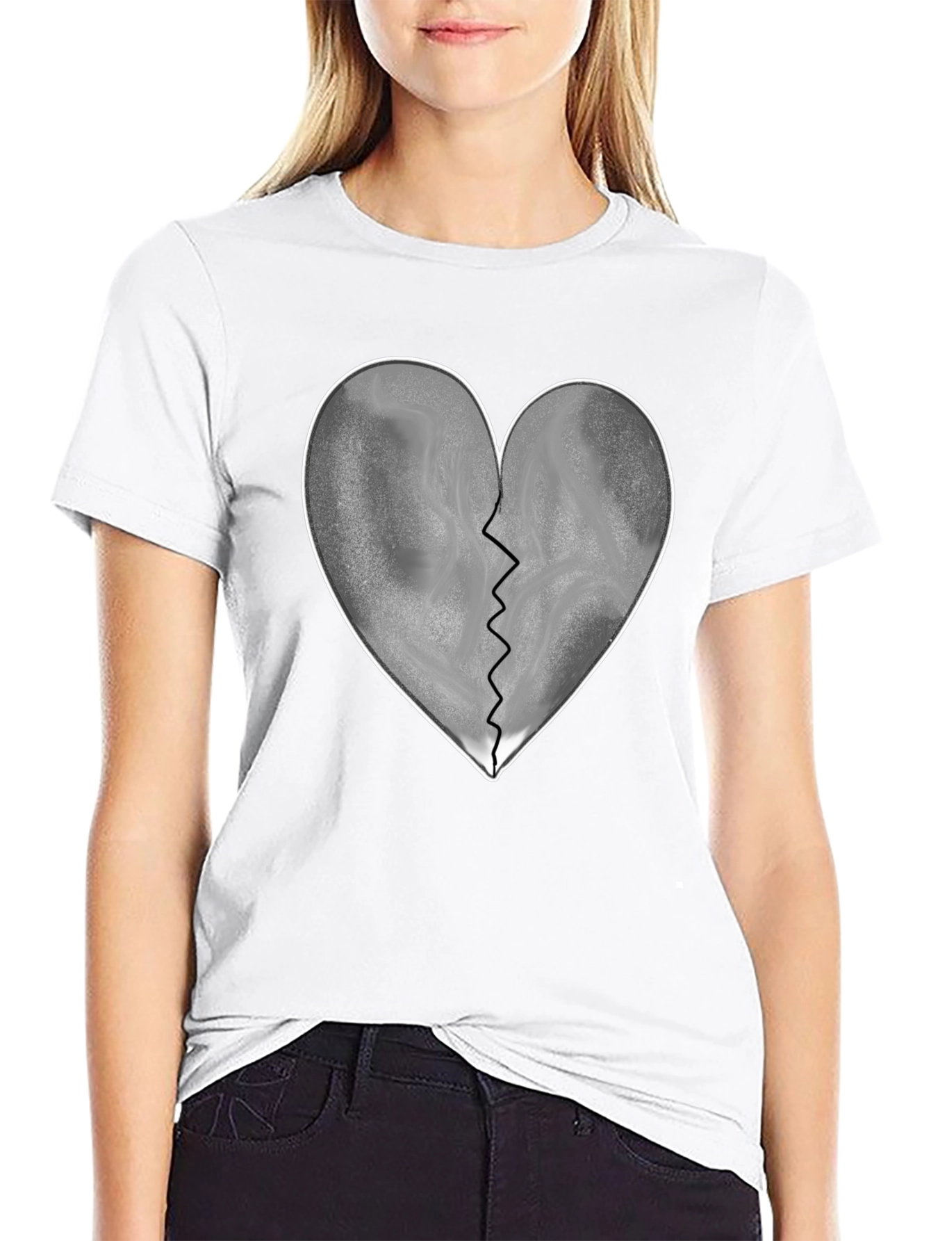 Broken Heart Graphic T-Shirt - Black Casual Tee