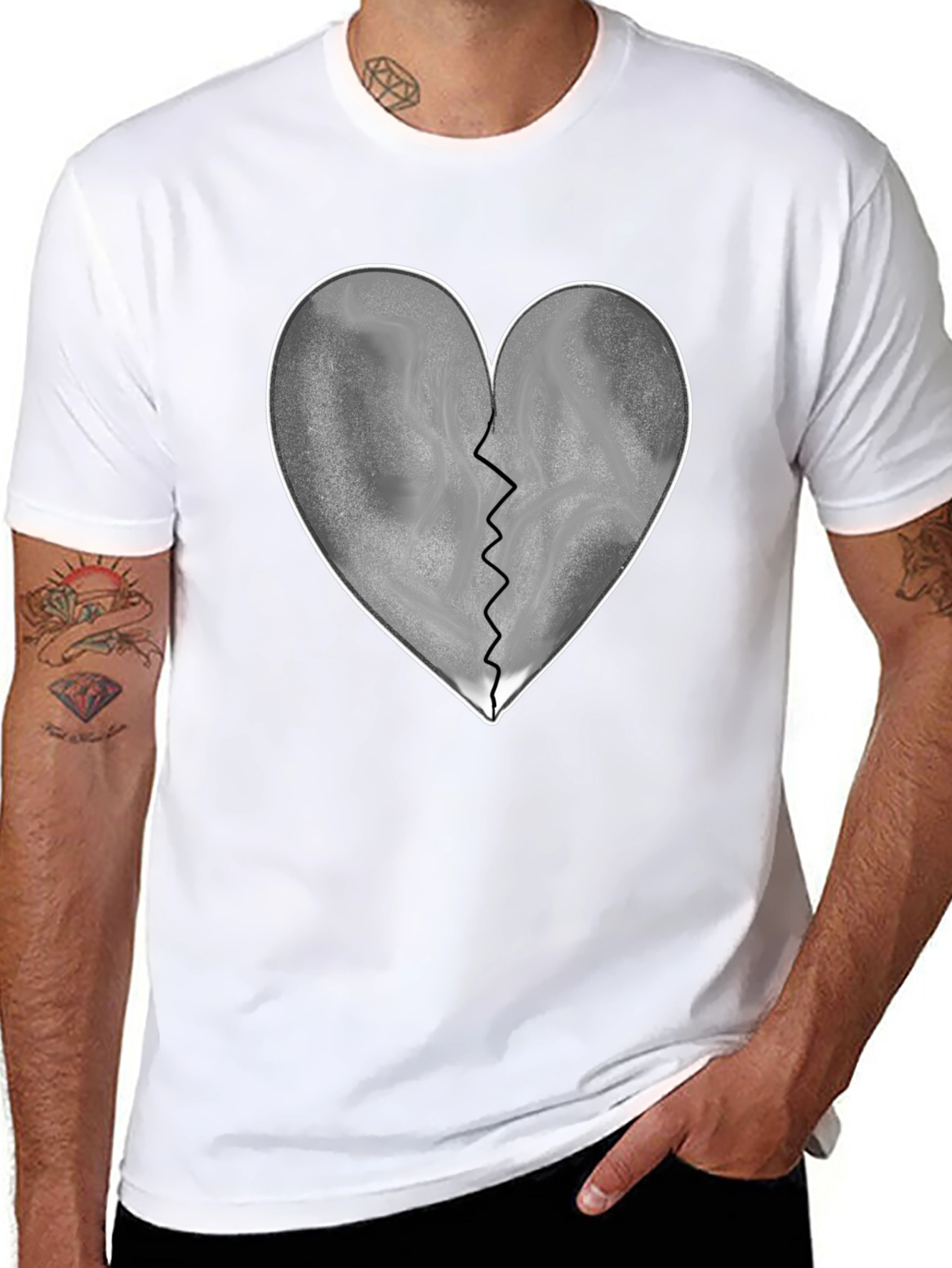 Broken Heart Graphic T-Shirt - Black Casual Tee