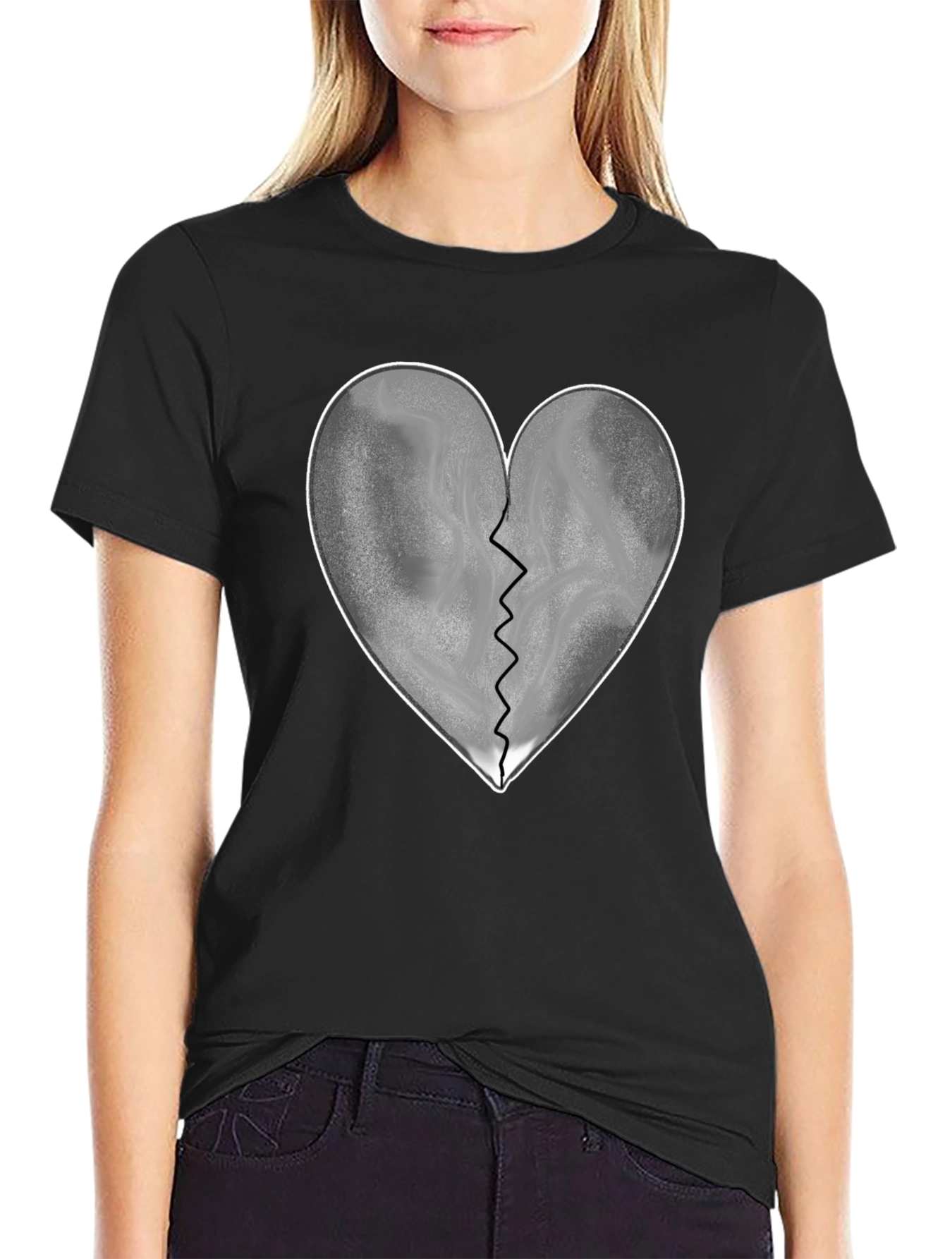 Broken Heart Graphic T-Shirt - Black Casual Tee
