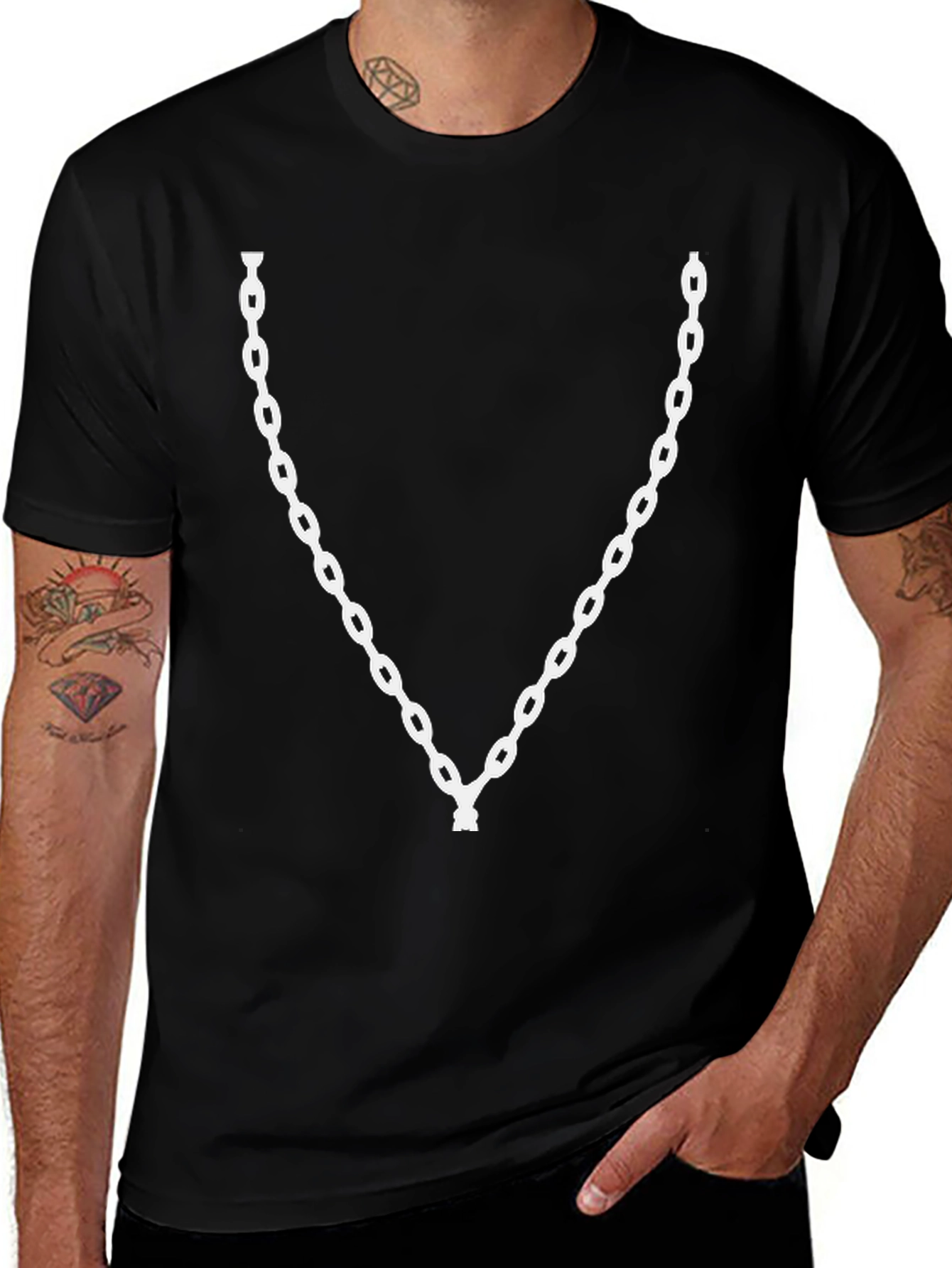 Chain Graphic Tee - Black Crew Neck