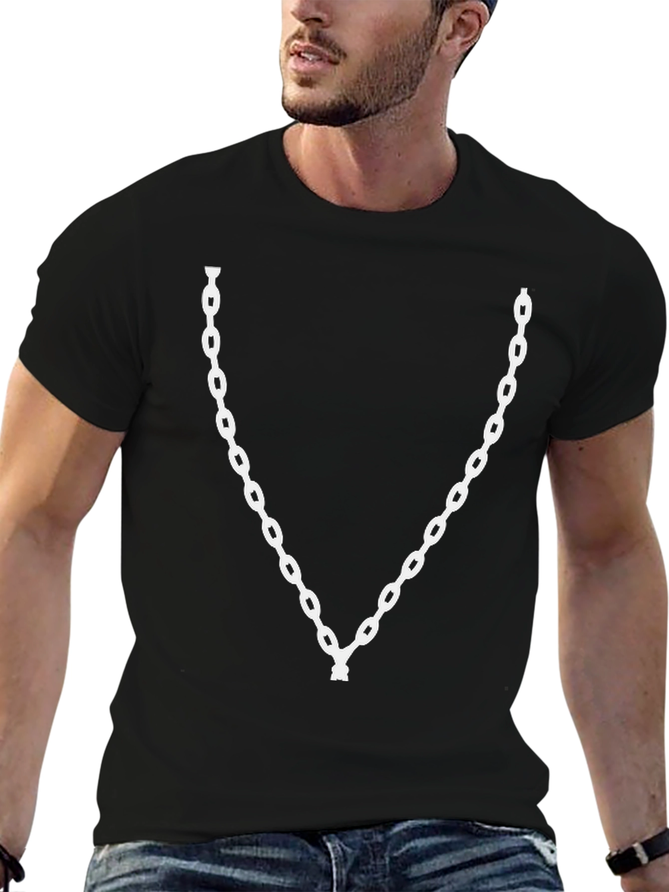 Chain Graphic Tee - Black Crew Neck