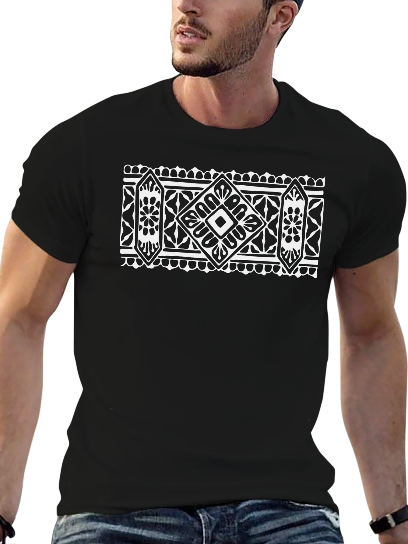 Geometric Print Black T-Shirt