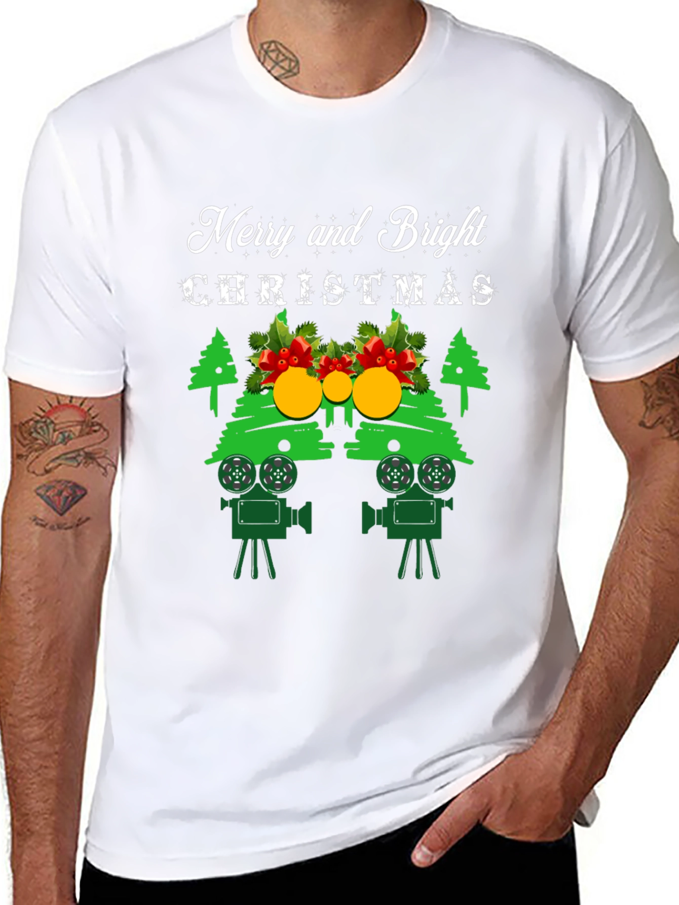 Merry and Bright Christmas Movie Camera T-Shirt