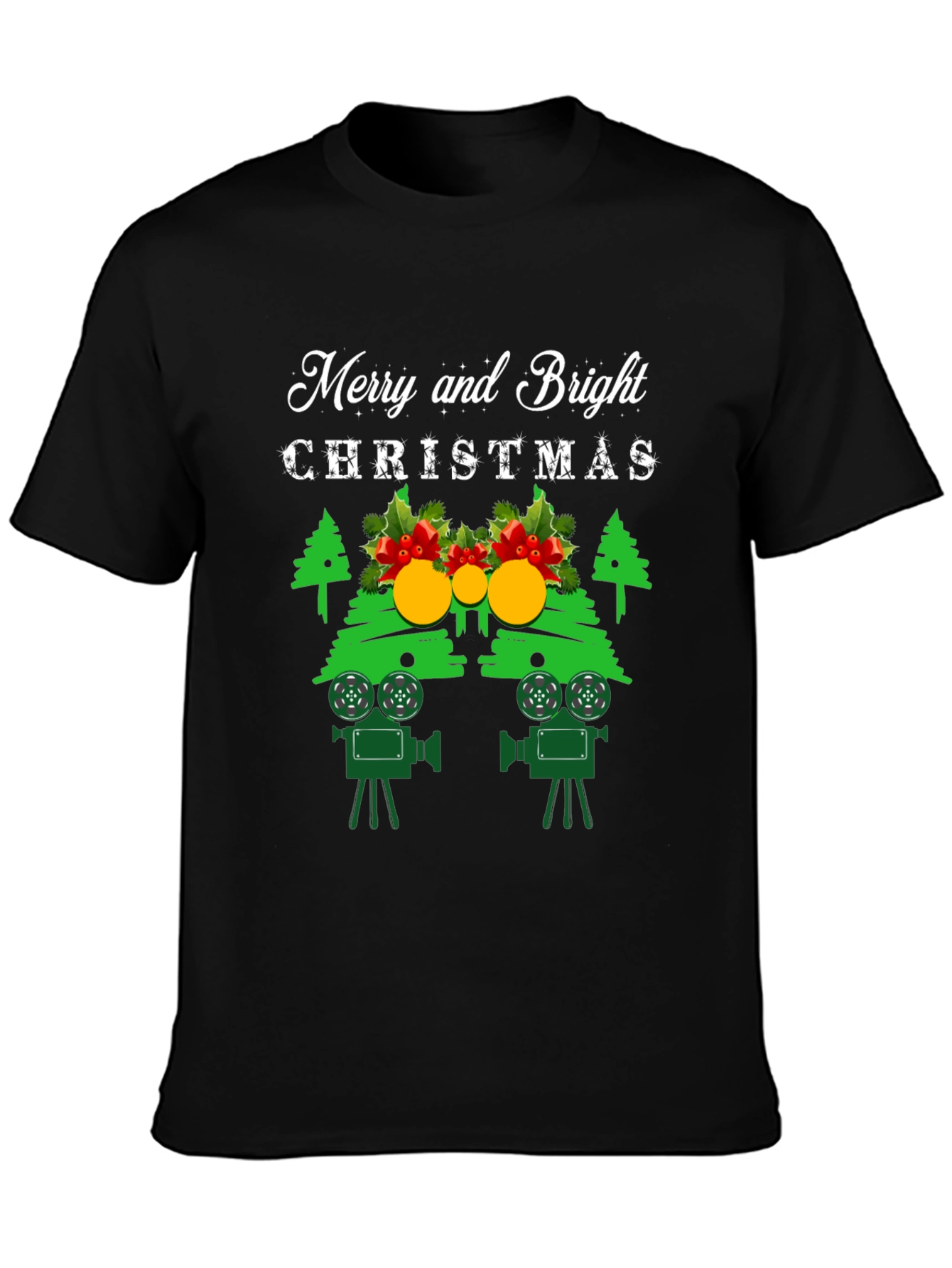 Merry and Bright Christmas Movie Camera T-Shirt