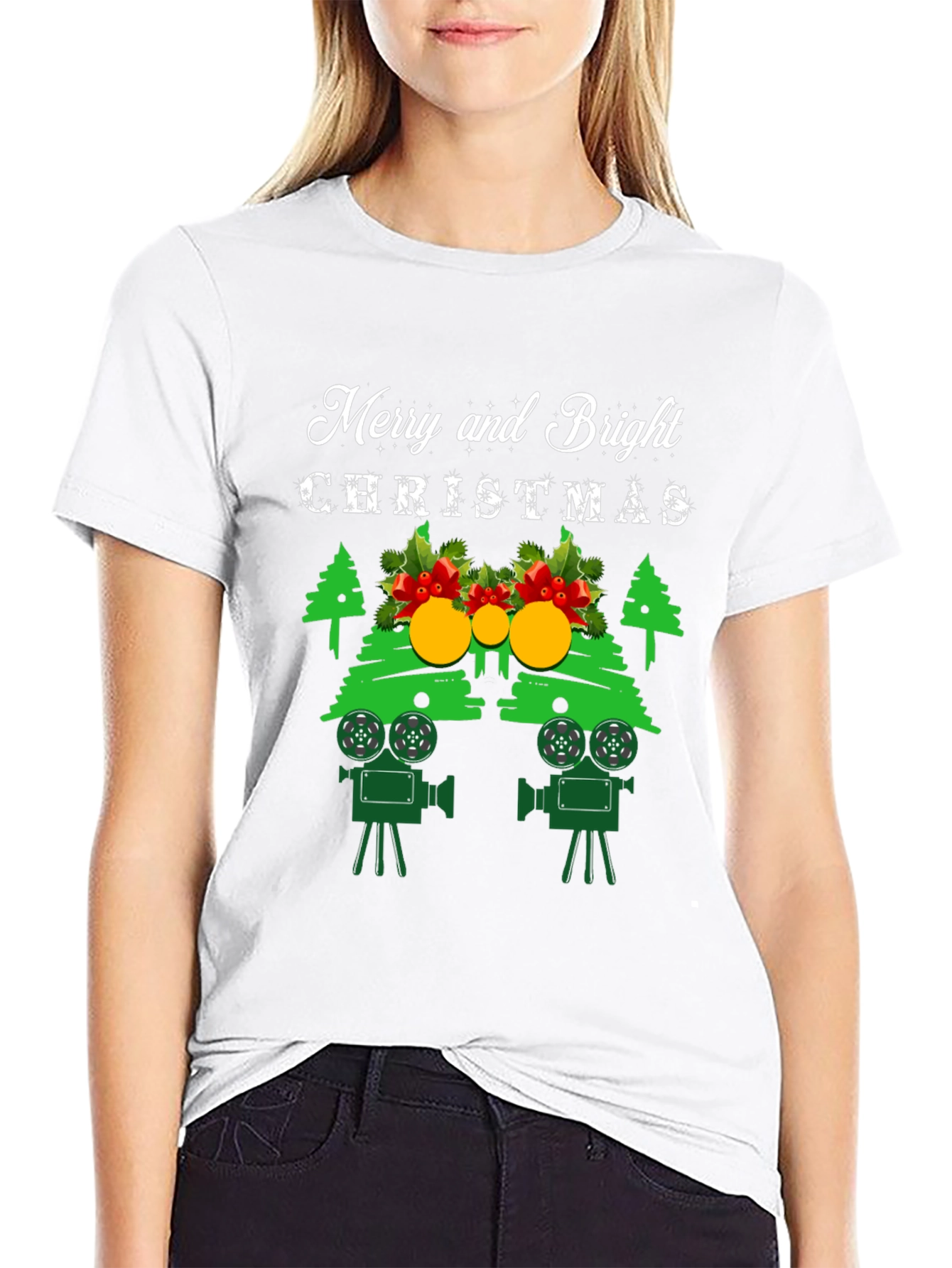 Merry and Bright Christmas Movie Camera T-Shirt