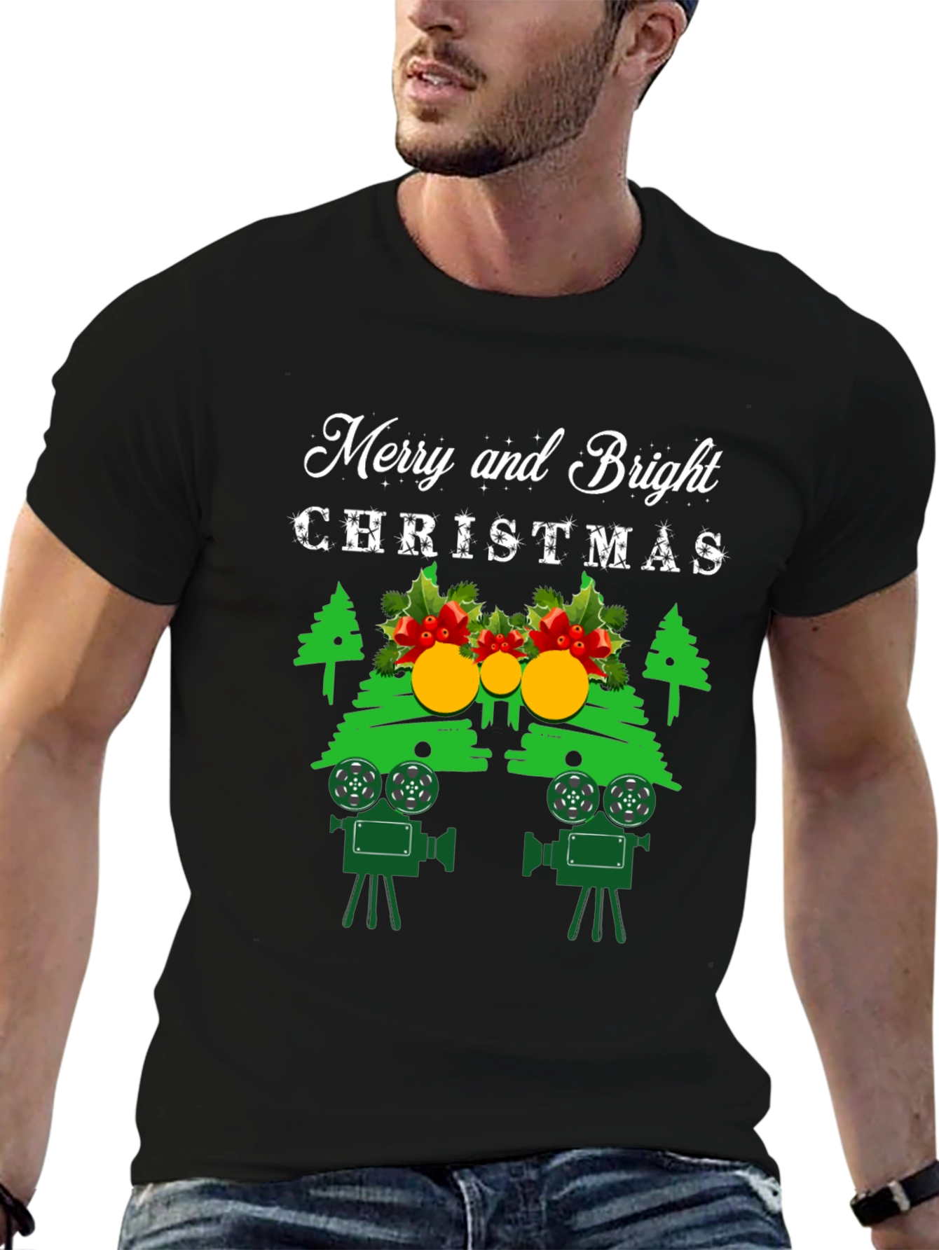 Merry and Bright Christmas Movie Camera T-Shirt