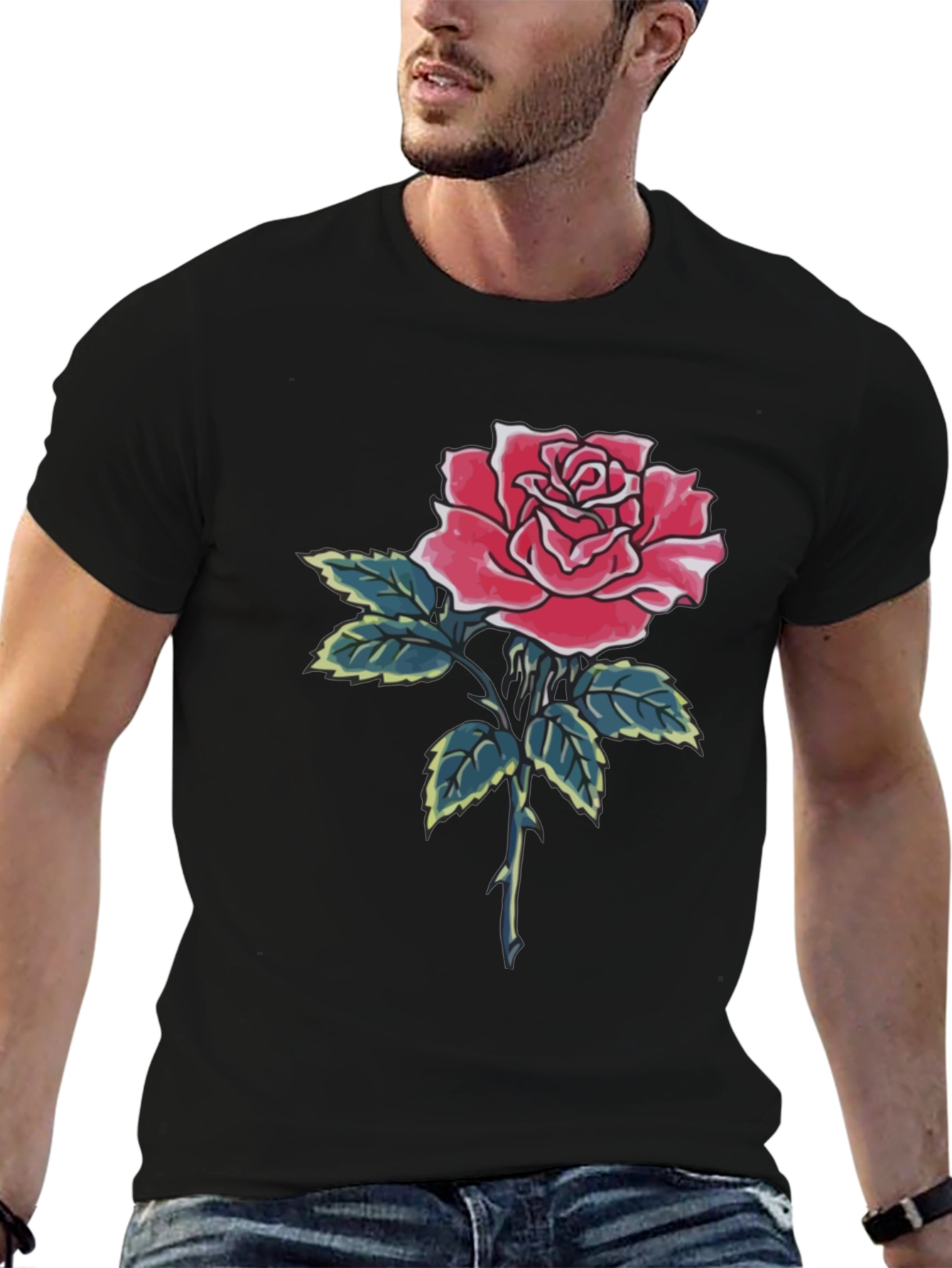 Rose Graphic Black T-Shirt for Men