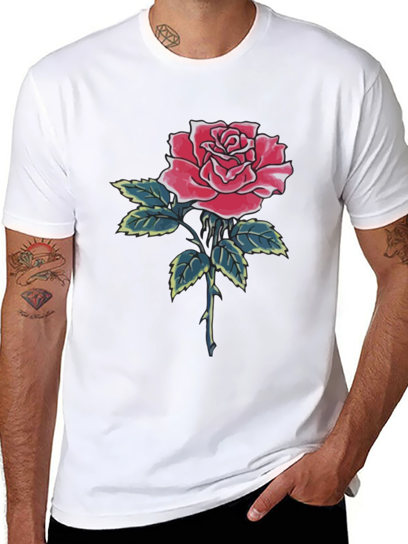 Rose Graphic Black T-Shirt for Men