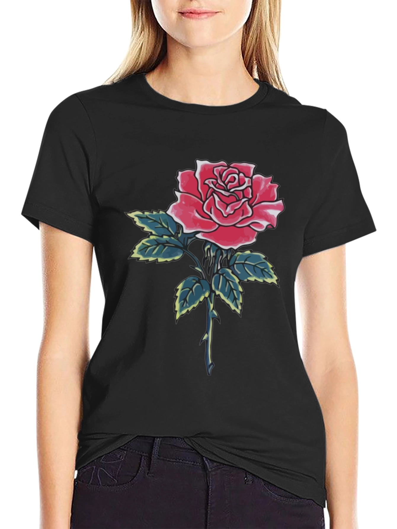 Rose Graphic Black T-Shirt for Men
