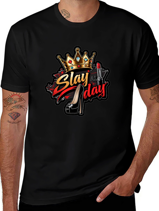 Slay All Day Graphic Tee - Crown Heels Lipstick Design