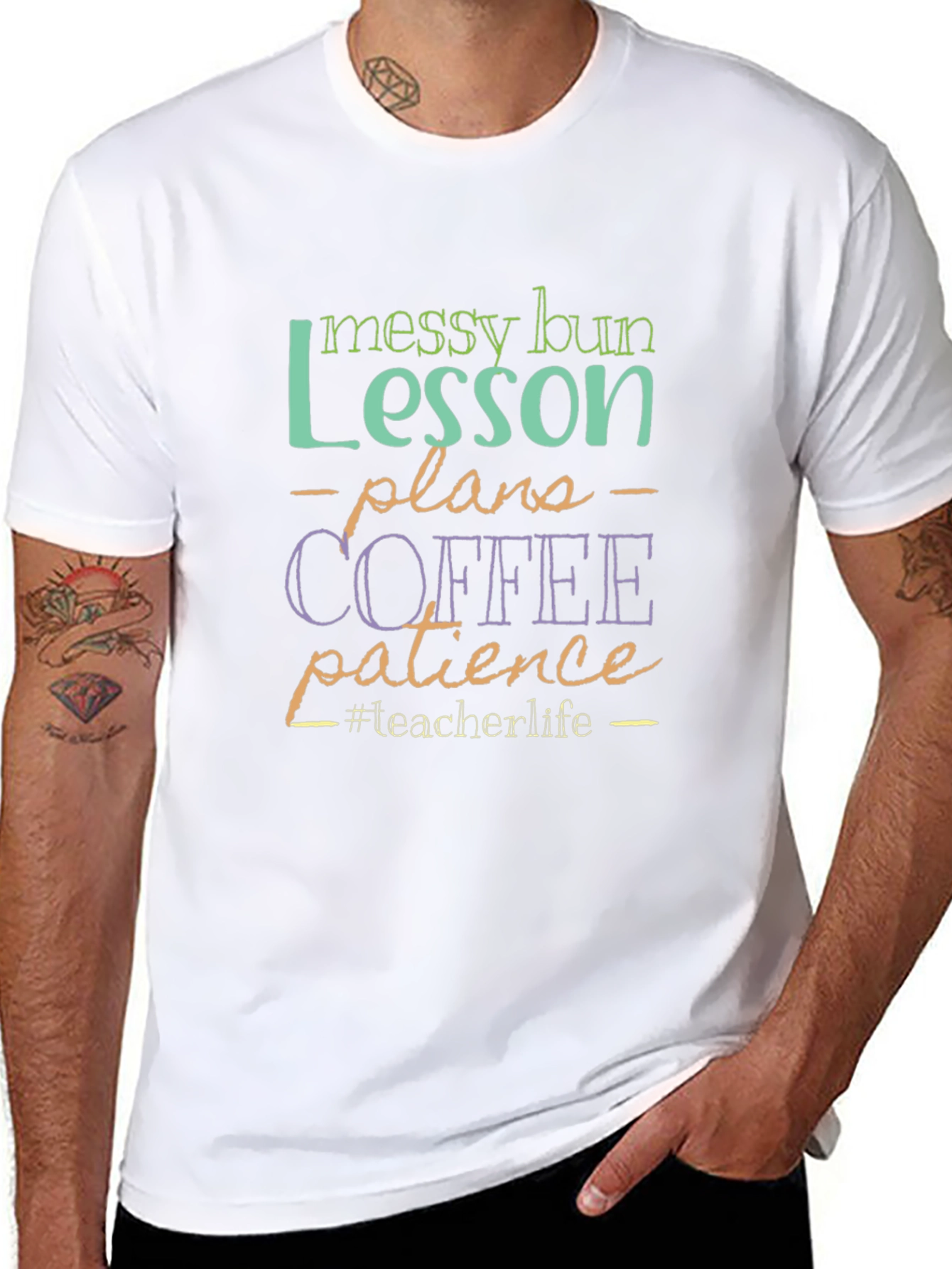 Teacher Life T-Shirt: Messy Bun Lesson Plans Coffee Patience