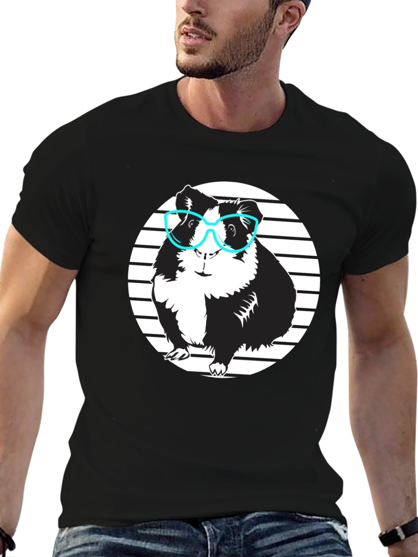 Guinea Pig with Glasses Black T-Shirt