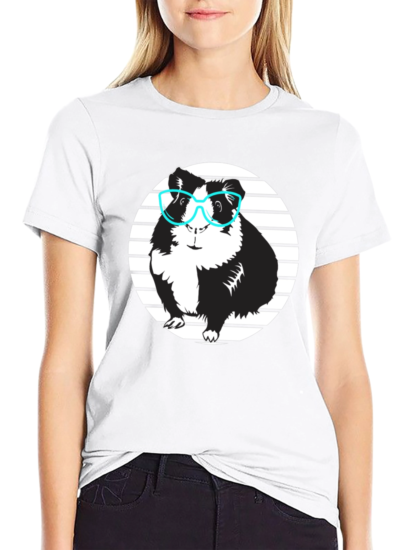 Guinea Pig with Glasses Black T-Shirt