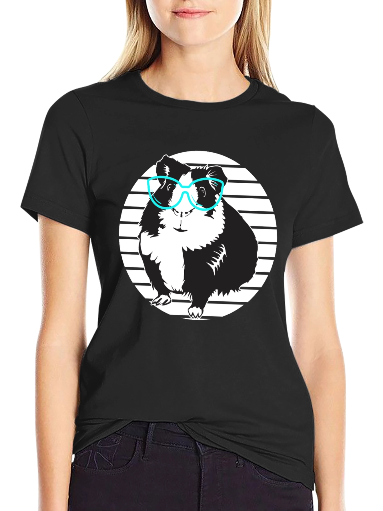 Guinea Pig with Glasses Black T-Shirt