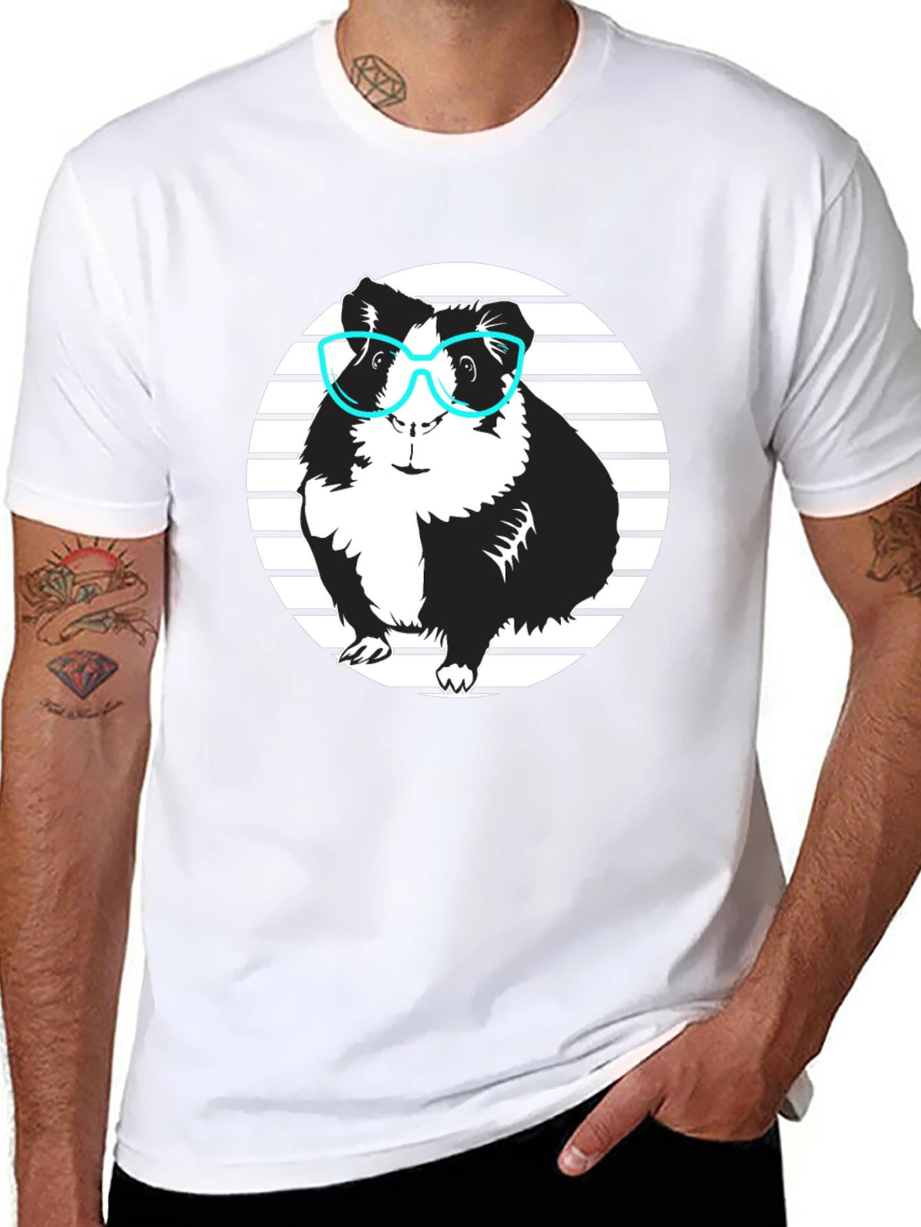 Guinea Pig with Glasses Black T-Shirt
