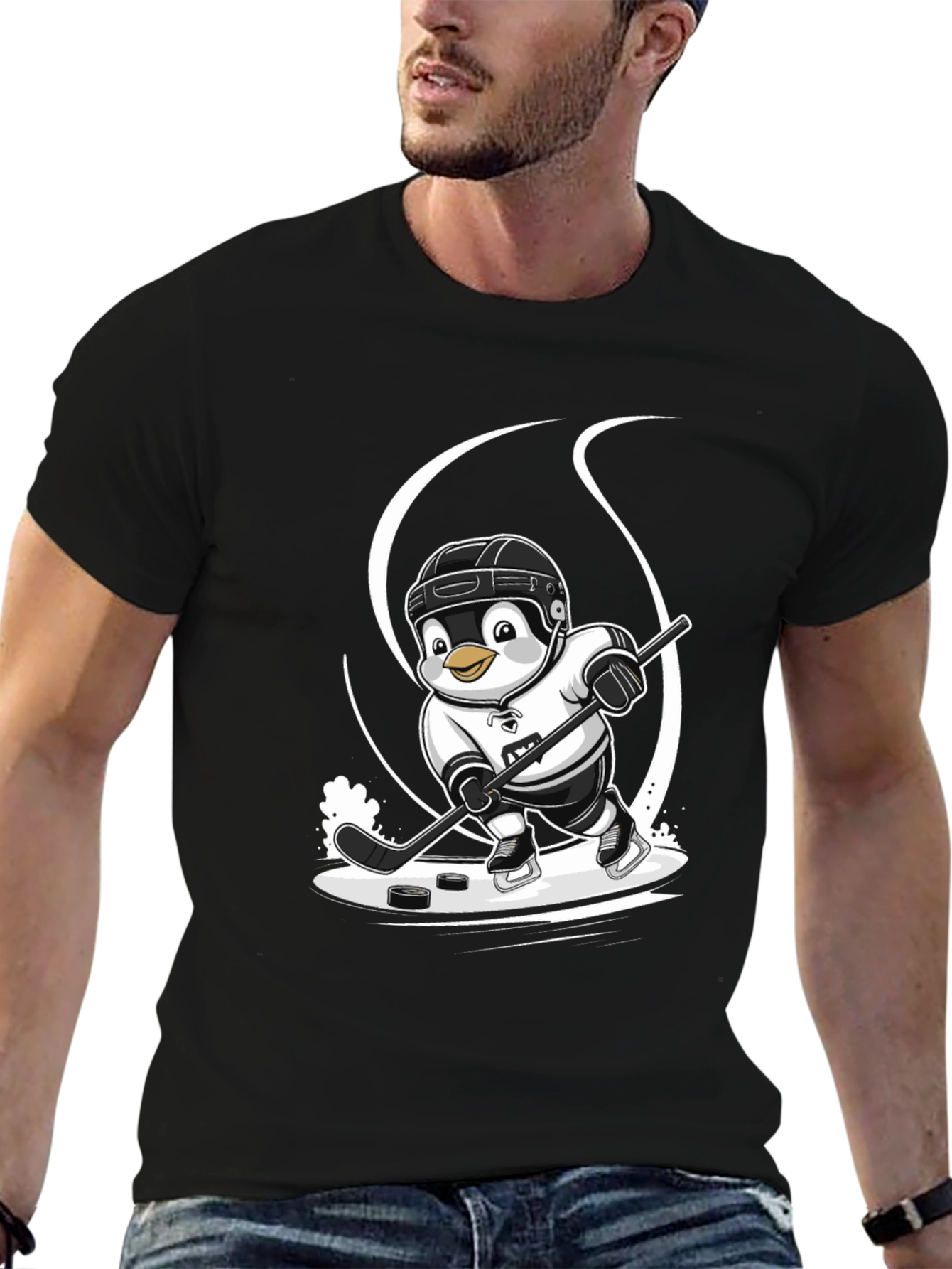 Hockey Penguin Graphic Tee - Black