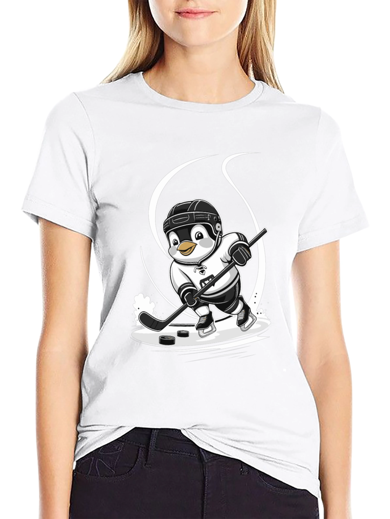 Hockey Penguin Graphic Tee - Black