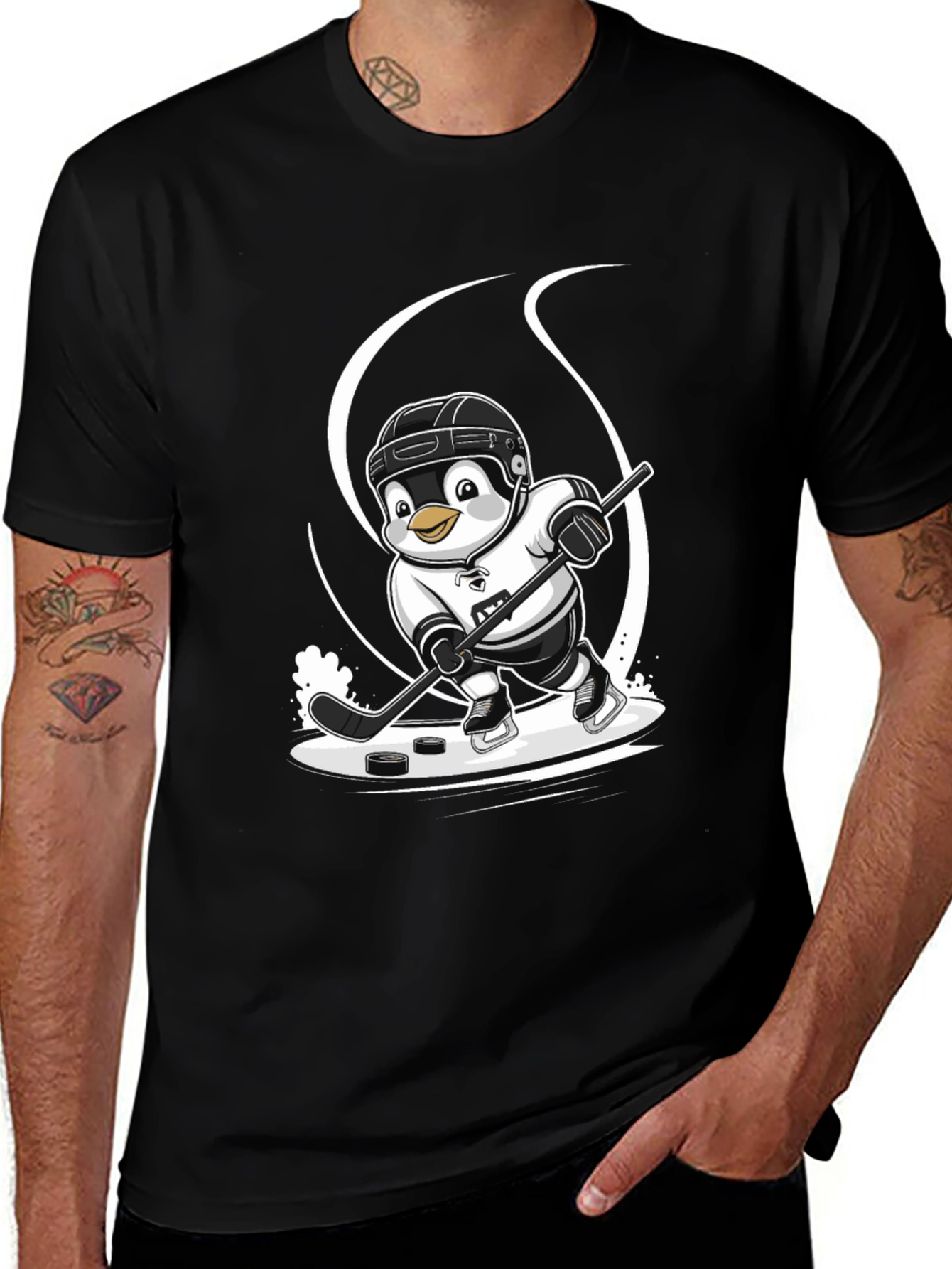 Hockey Penguin Graphic Tee - Black
