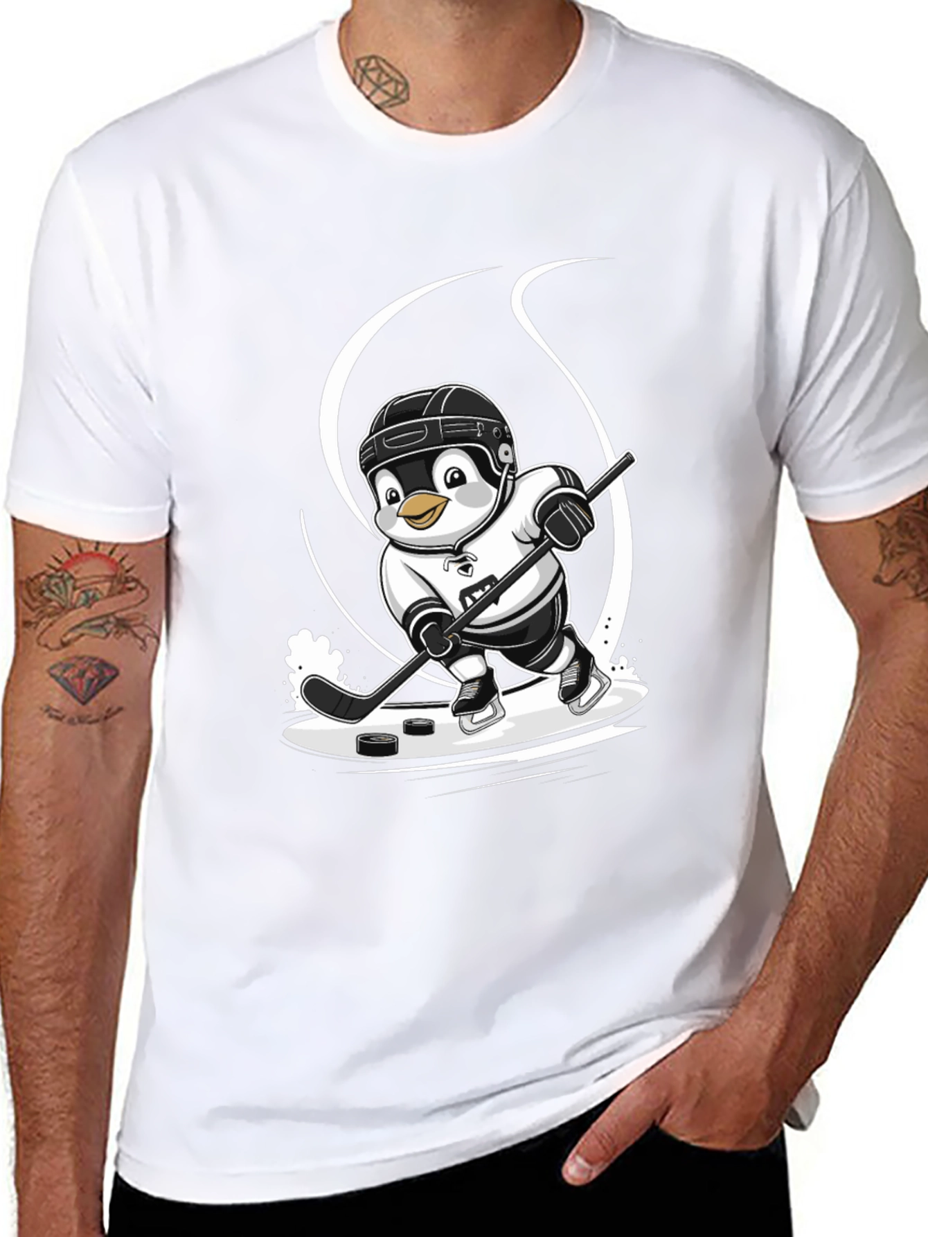 Hockey Penguin Graphic Tee - Black