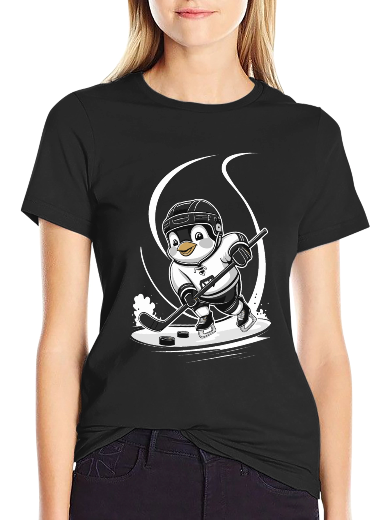 Hockey Penguin Graphic Tee - Black