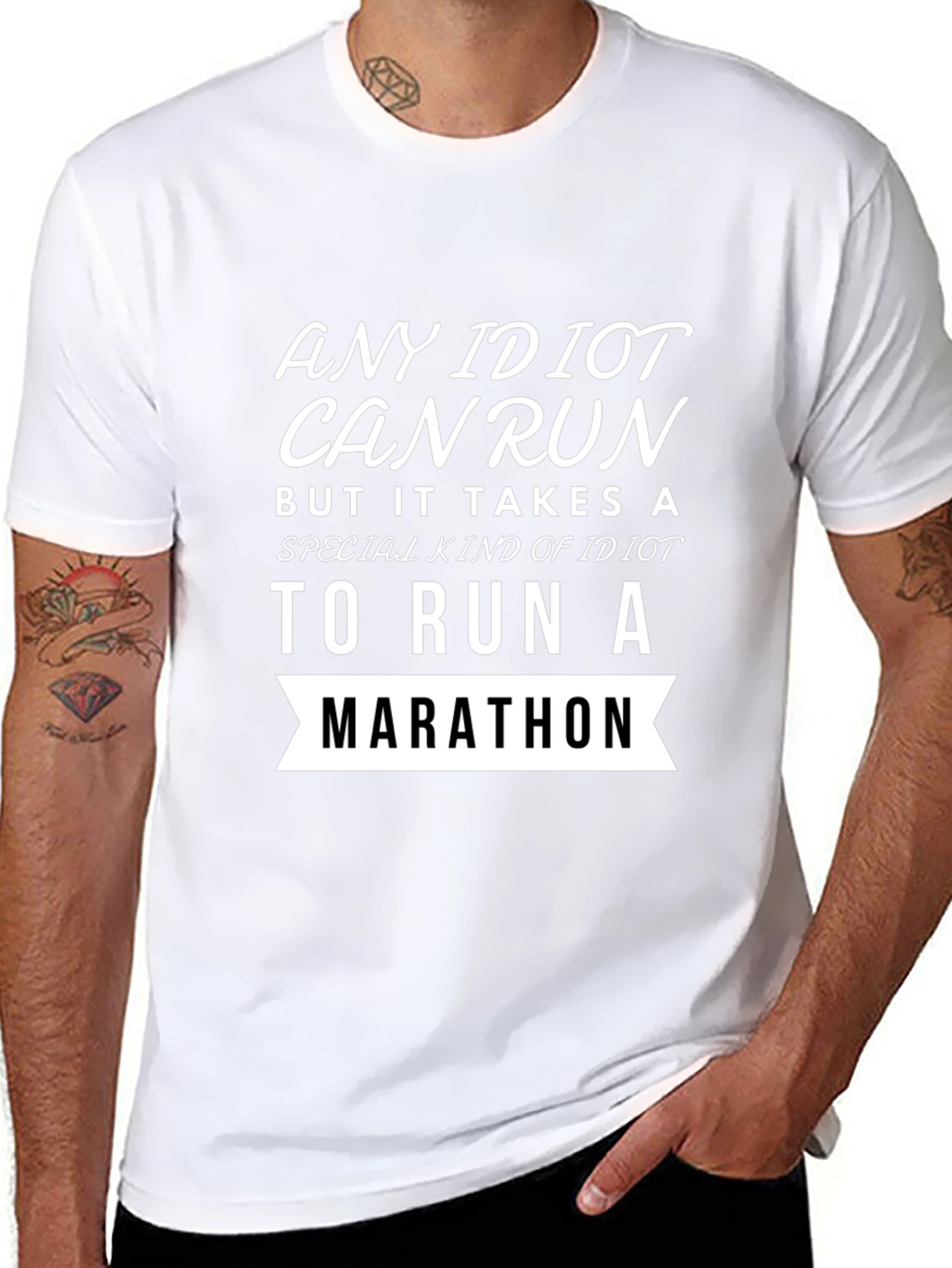 Funny Marathon Runner T-Shirt Any Idiot Can Run