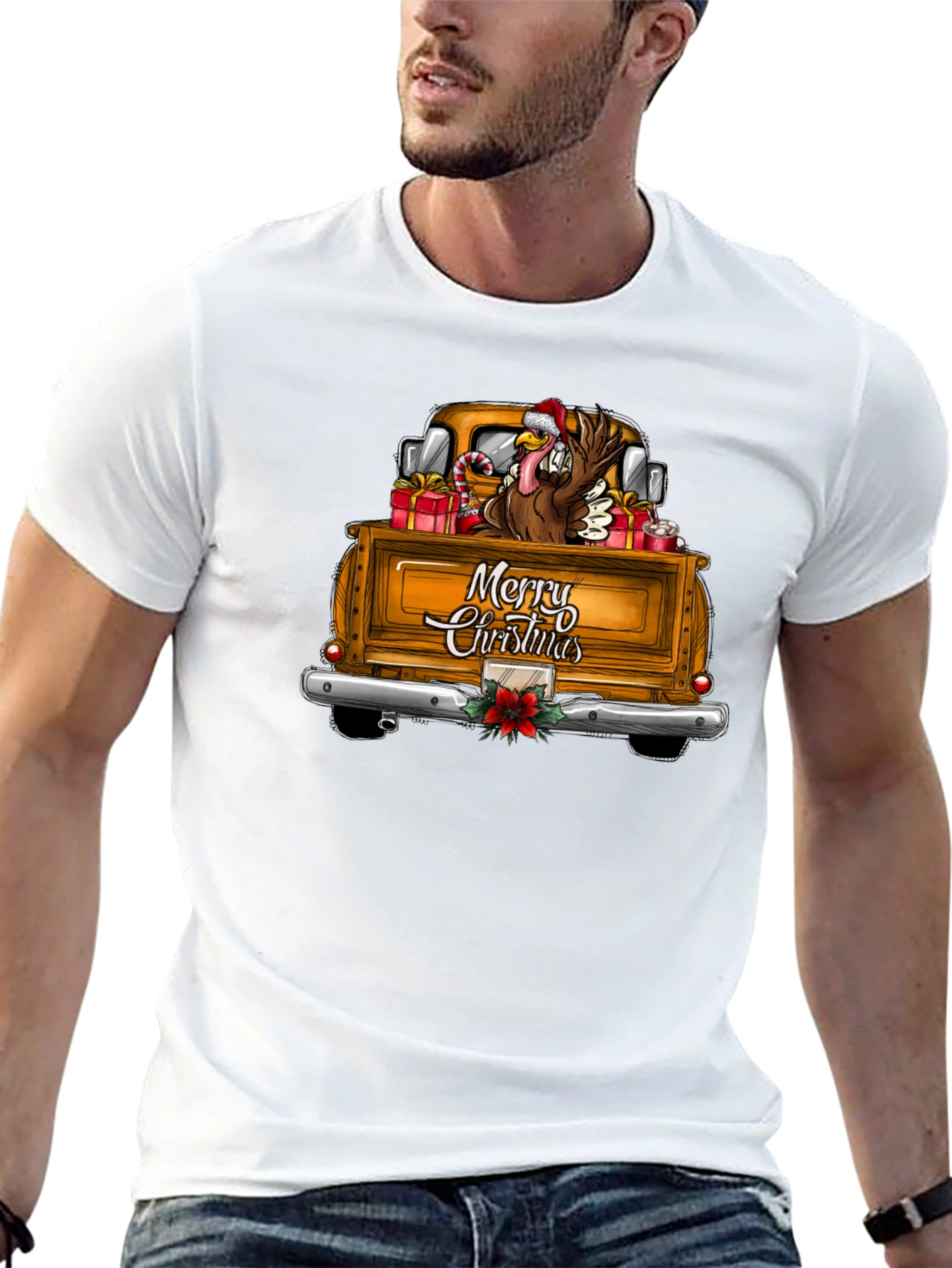 Festive Turkey Truck Christmas Graphic Tee