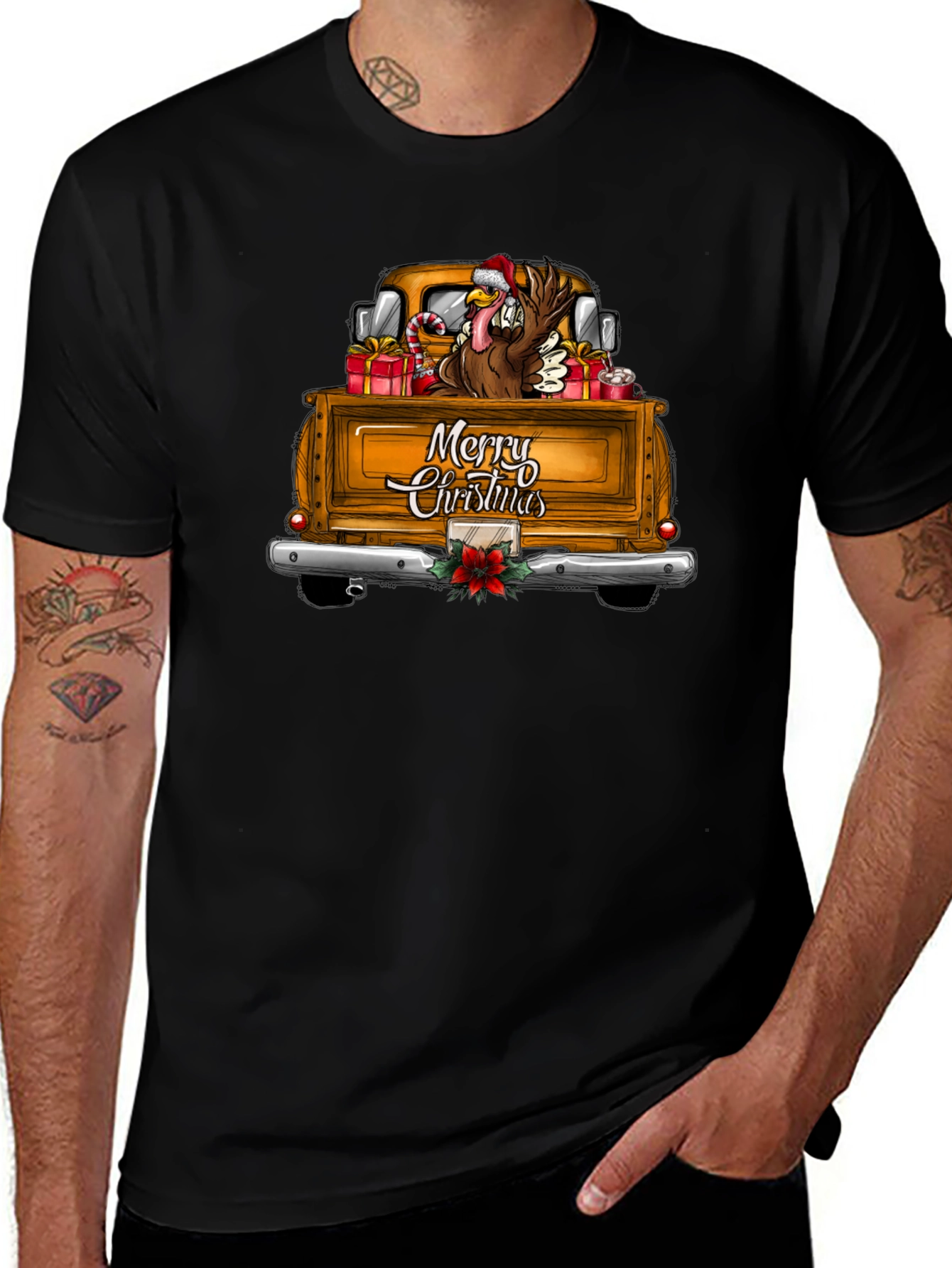 Festive Turkey Truck Christmas Graphic Tee