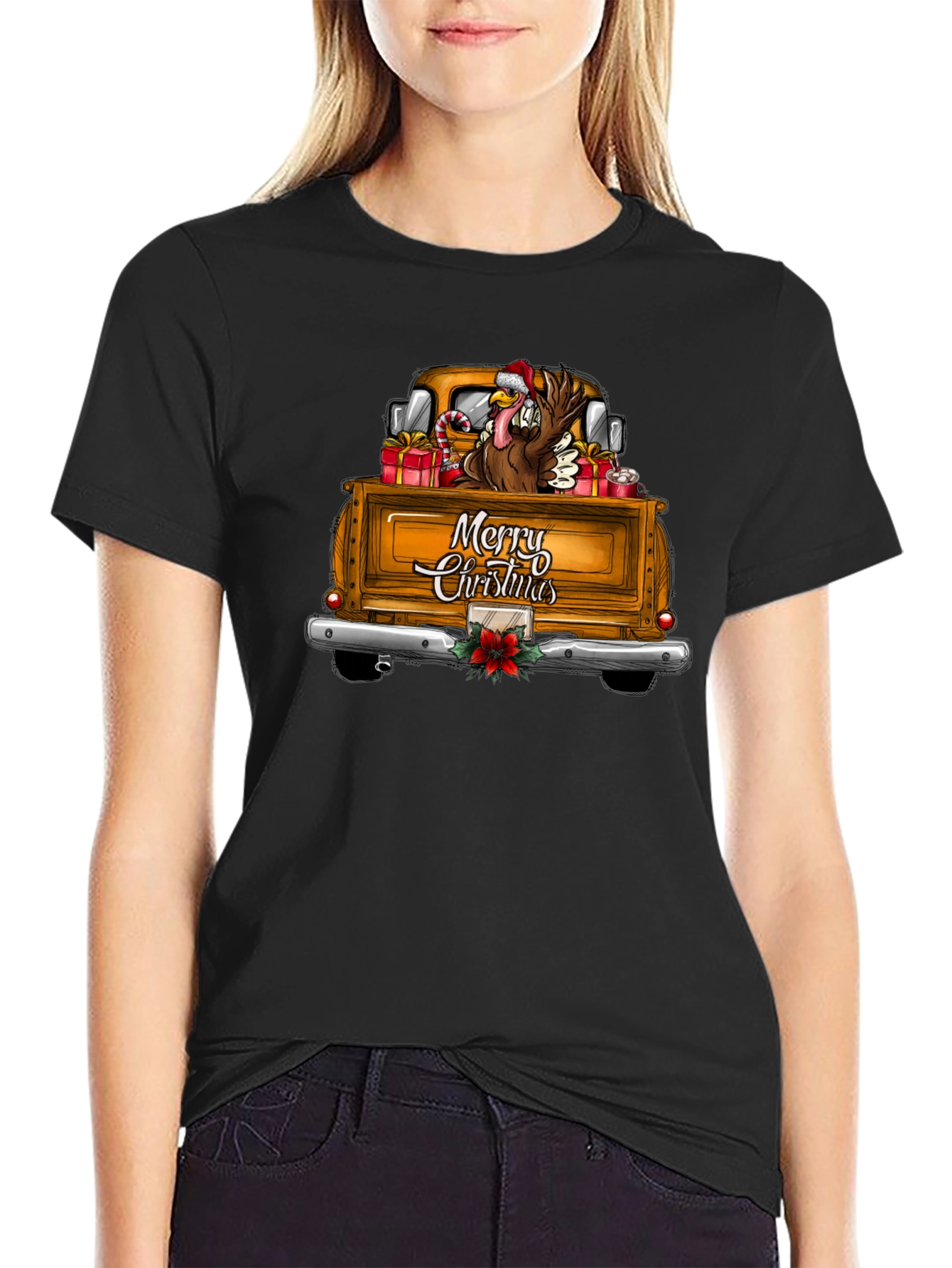 Festive Turkey Truck Christmas Graphic Tee