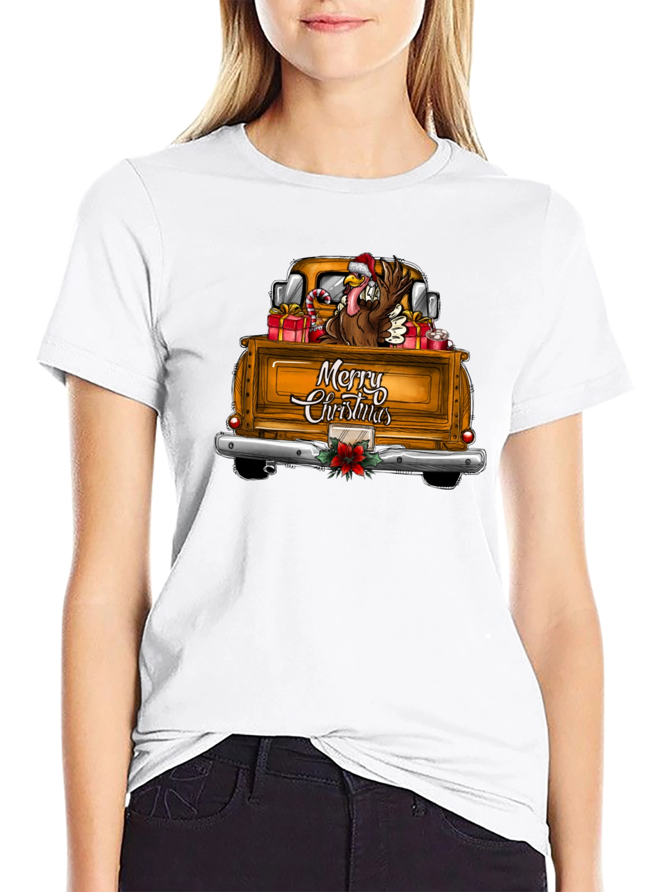 Festive Turkey Truck Christmas Graphic Tee